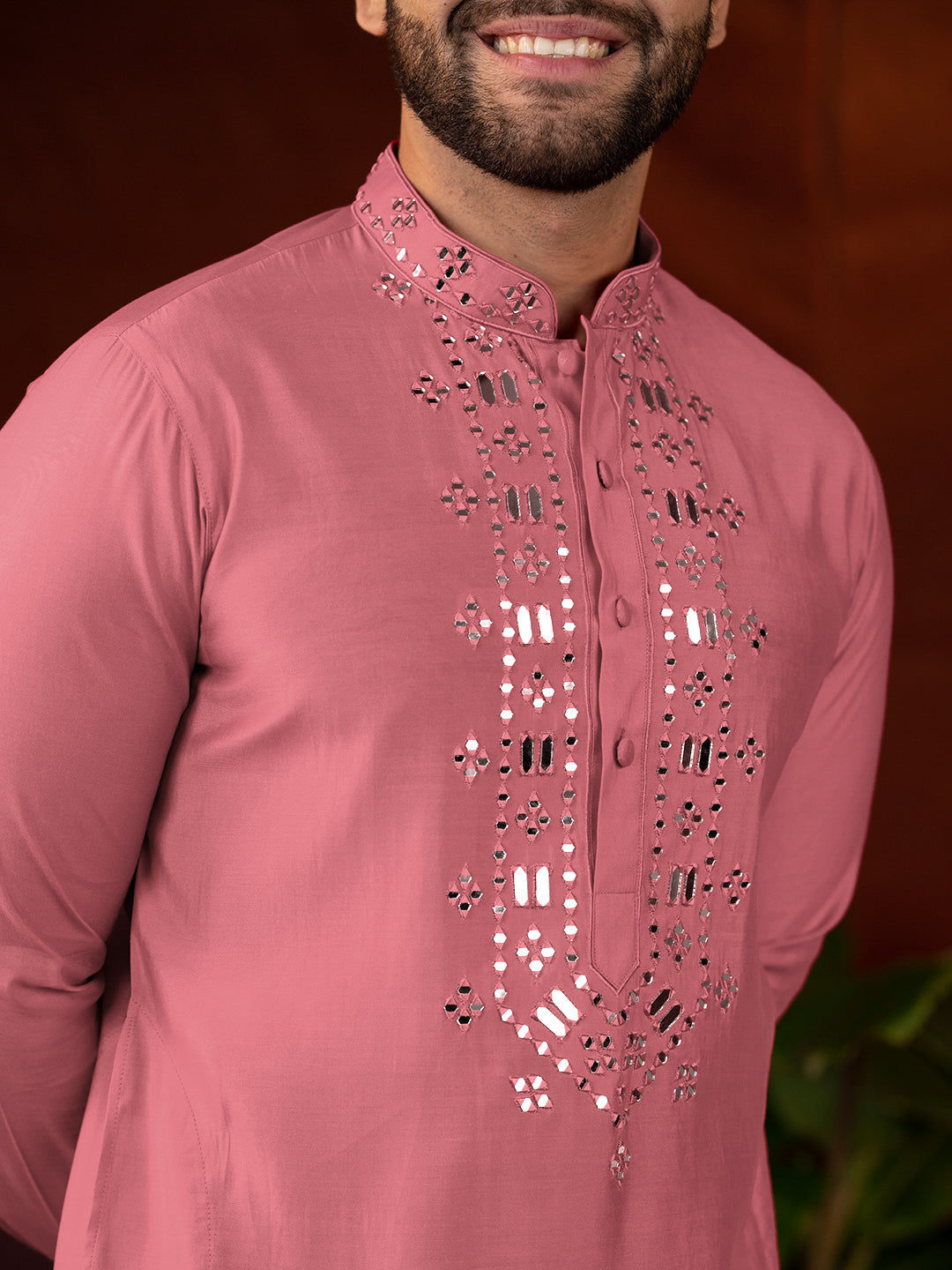 Red Mirror Embroidery Kurta Set