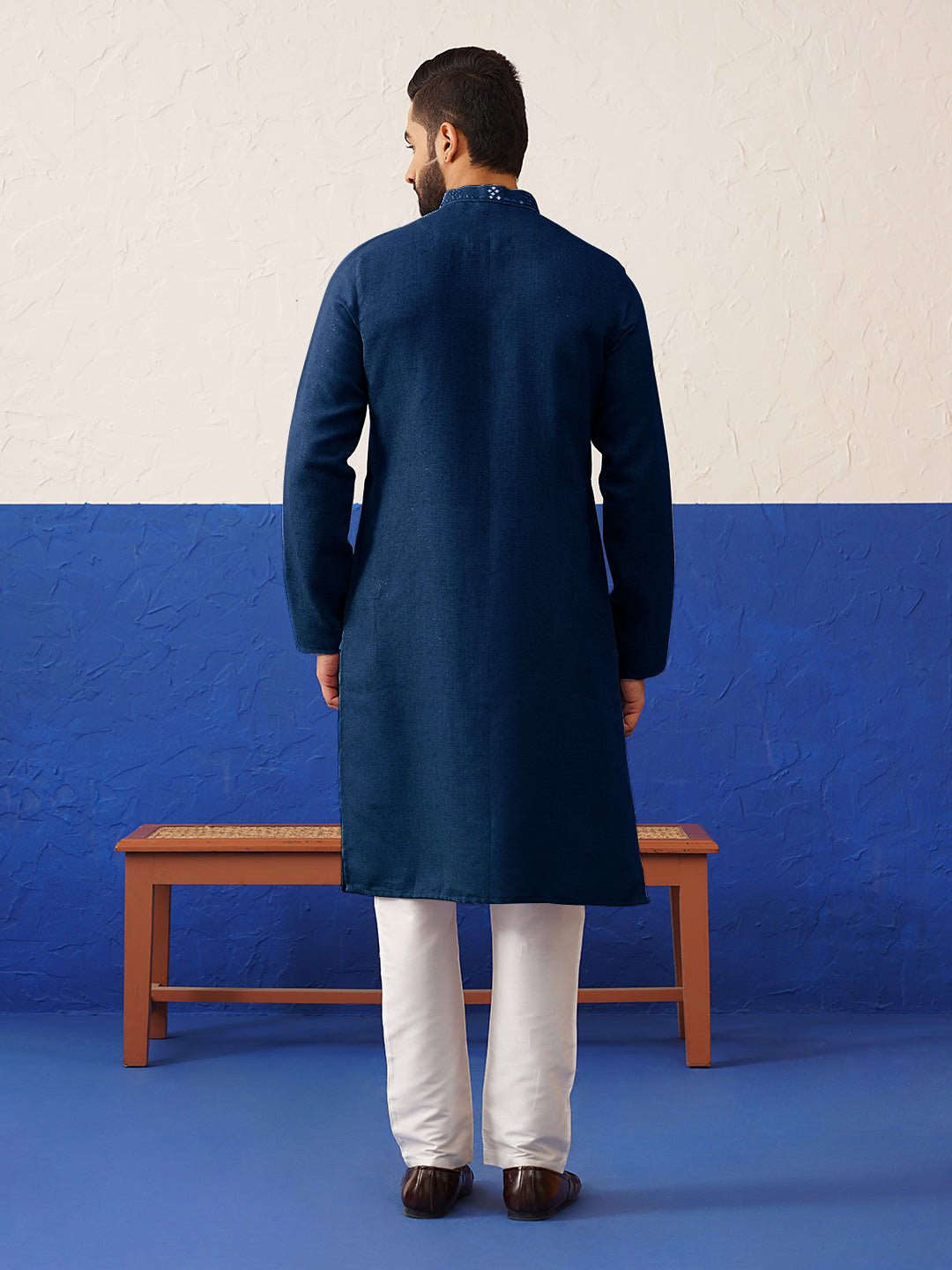 Navy Blue Mirror Embroidery Kurta Set