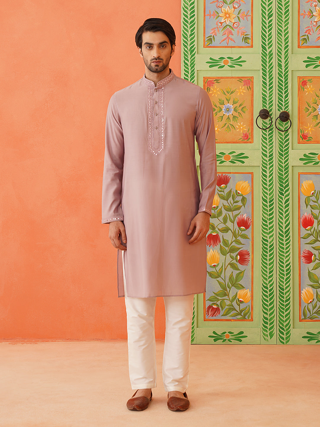 Onion Pink Computer Embroidery Kurta Set