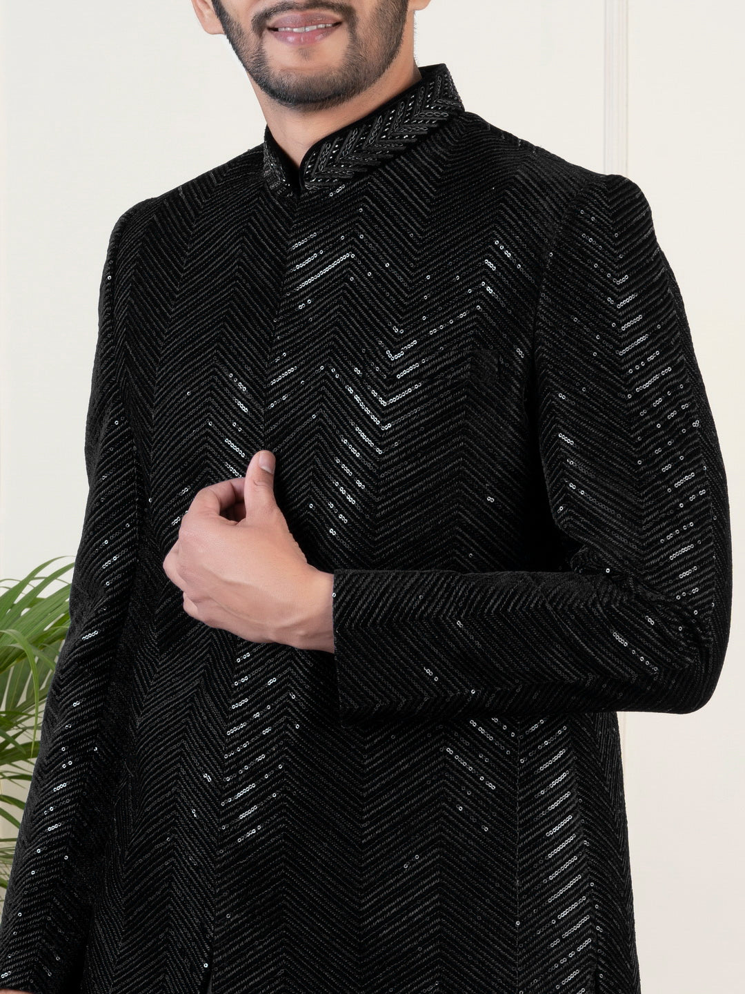 Black Velvet  Sequin Embroidered  Indowestern