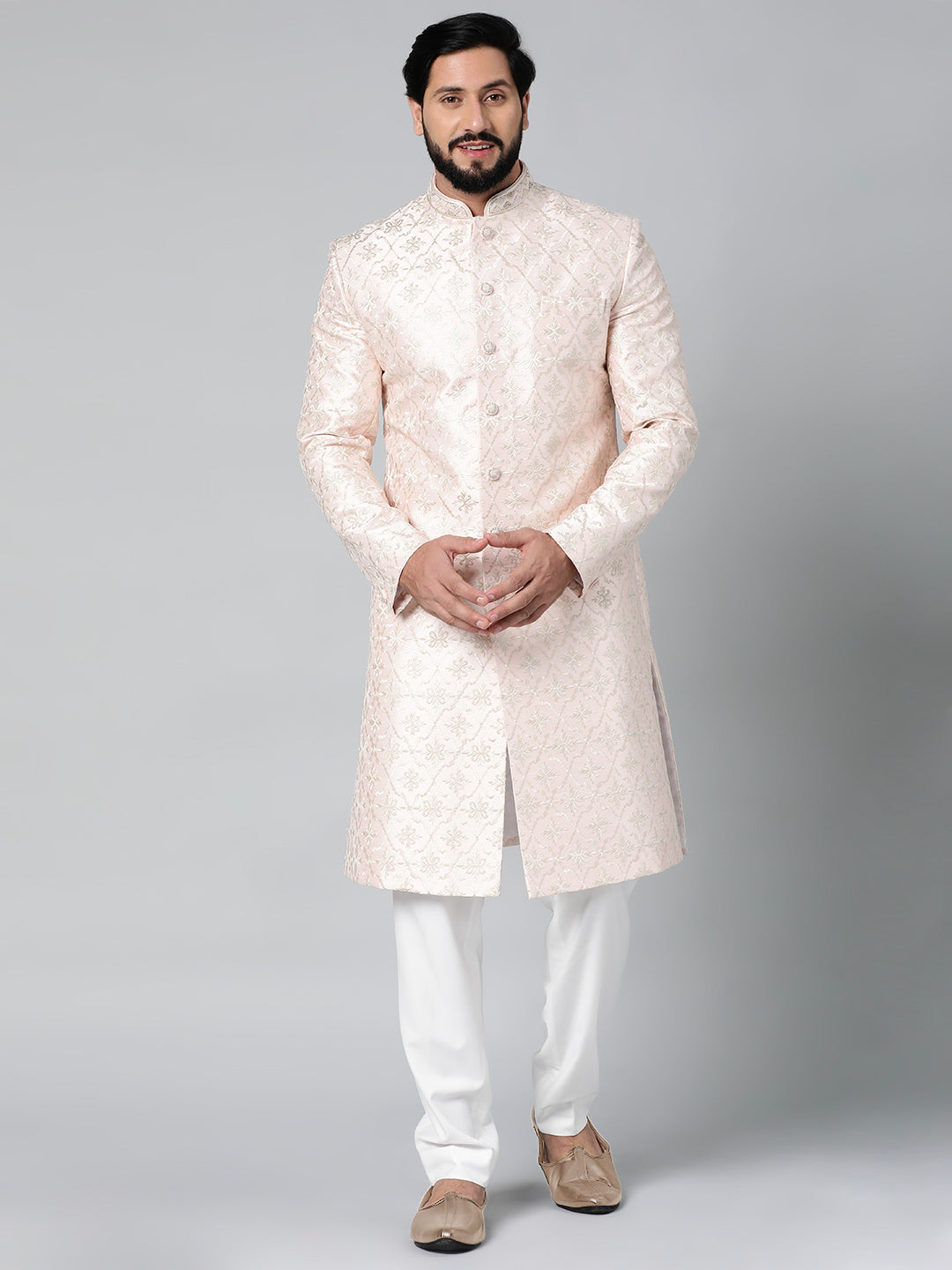 Baby Pink Embroidered Achkan