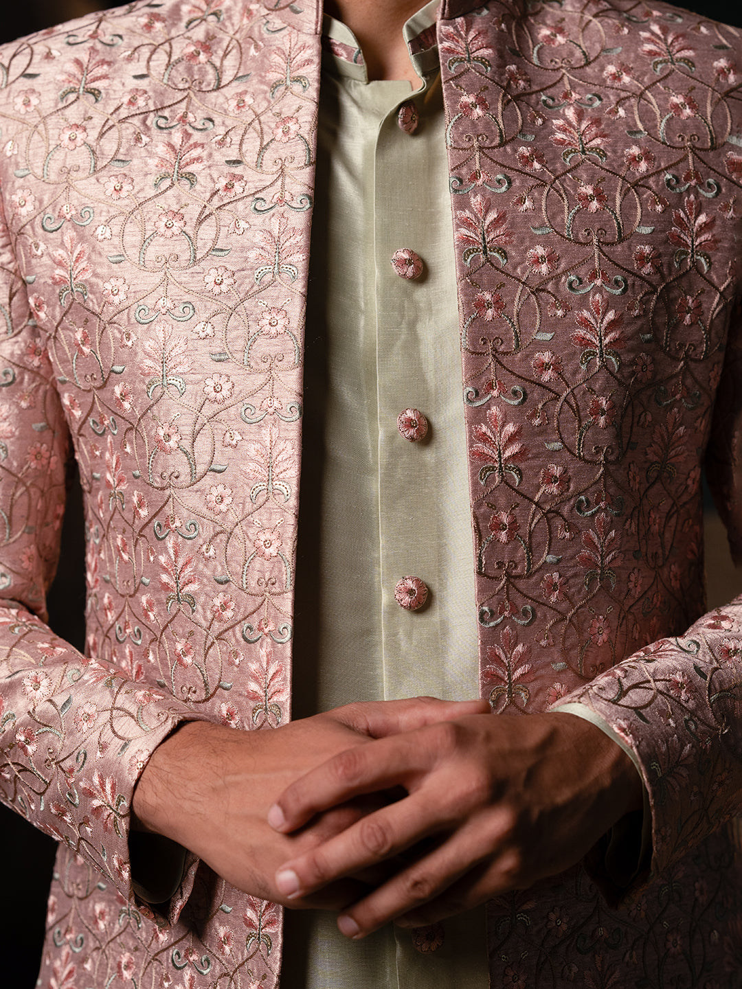 Pink Floral Embroidered Indowestern