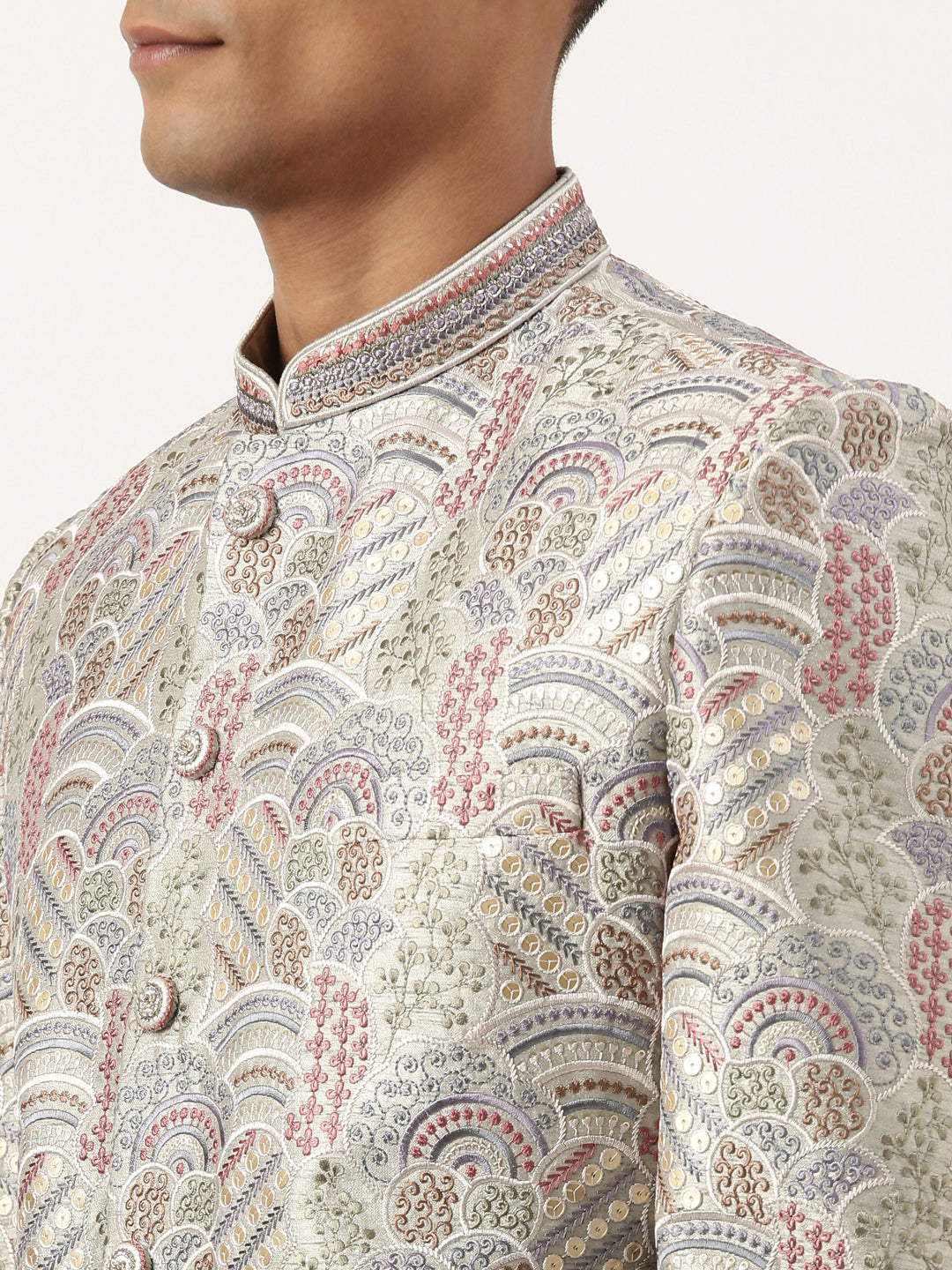 Grey Embroidered Indowestern