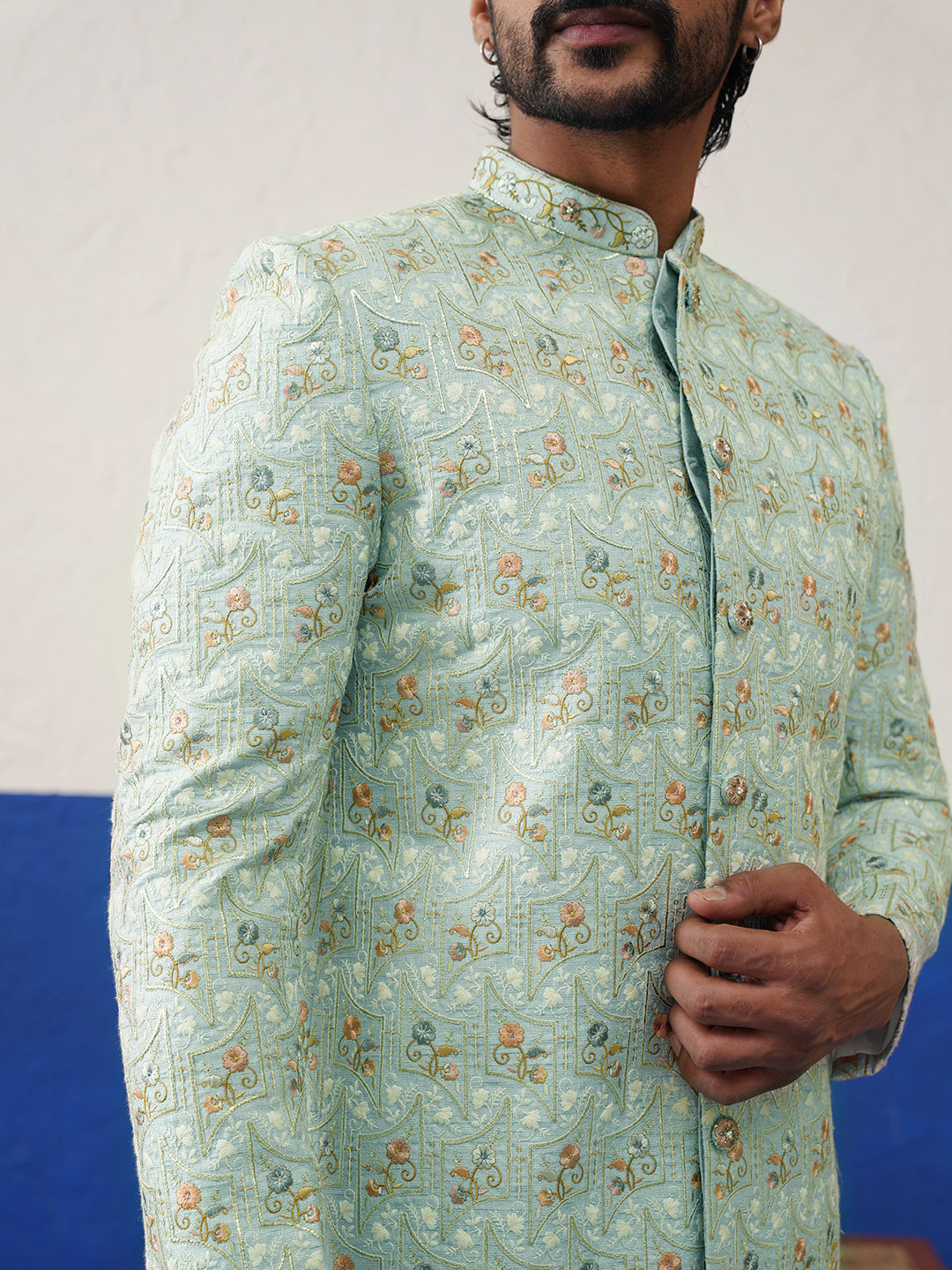 Light Blue Embriodered Indowestern set