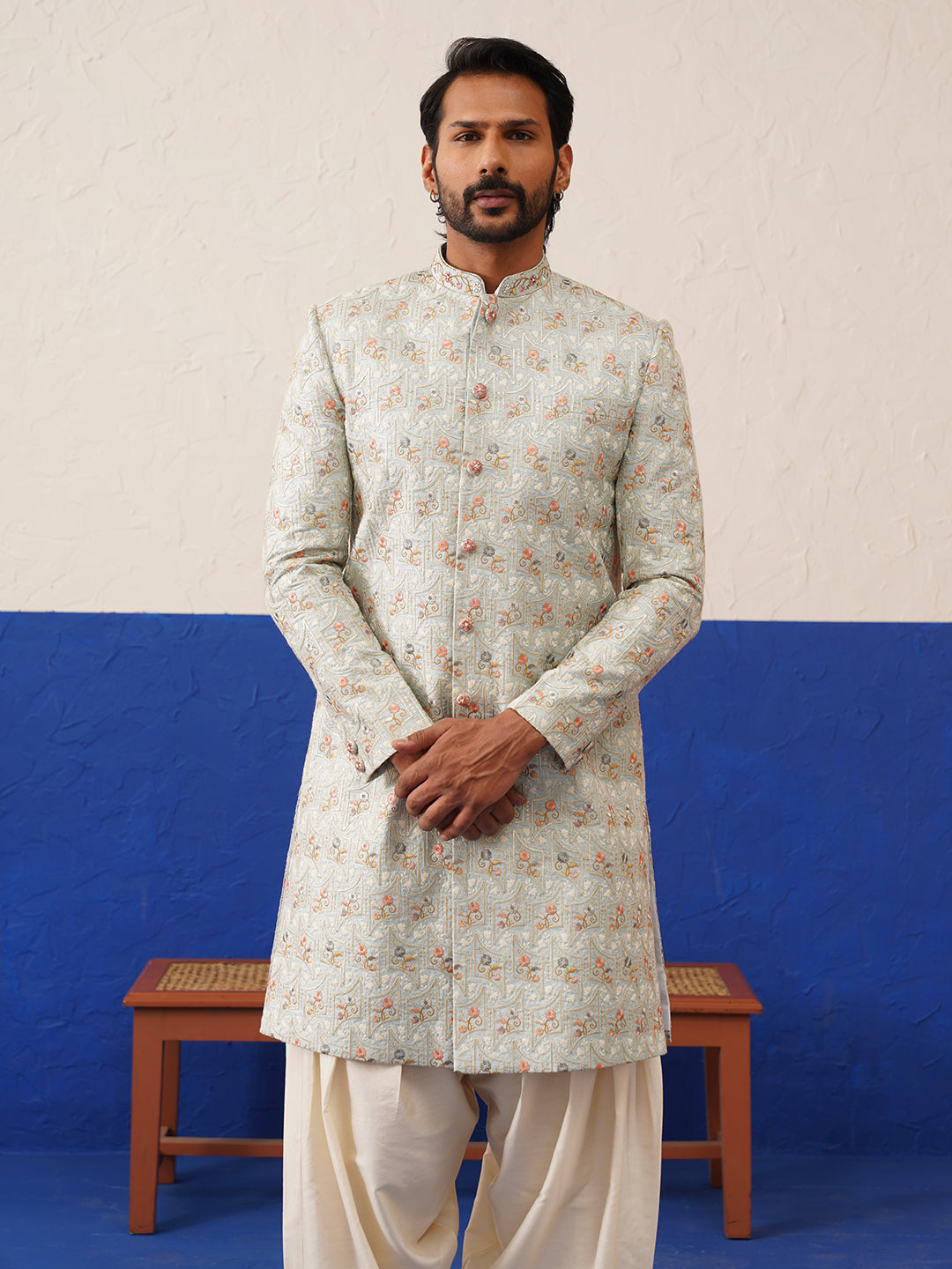 Light Blue Embriodered Indowestern set