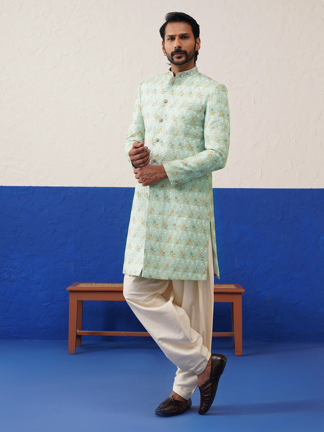 Light Blue Embriodered Indowestern set