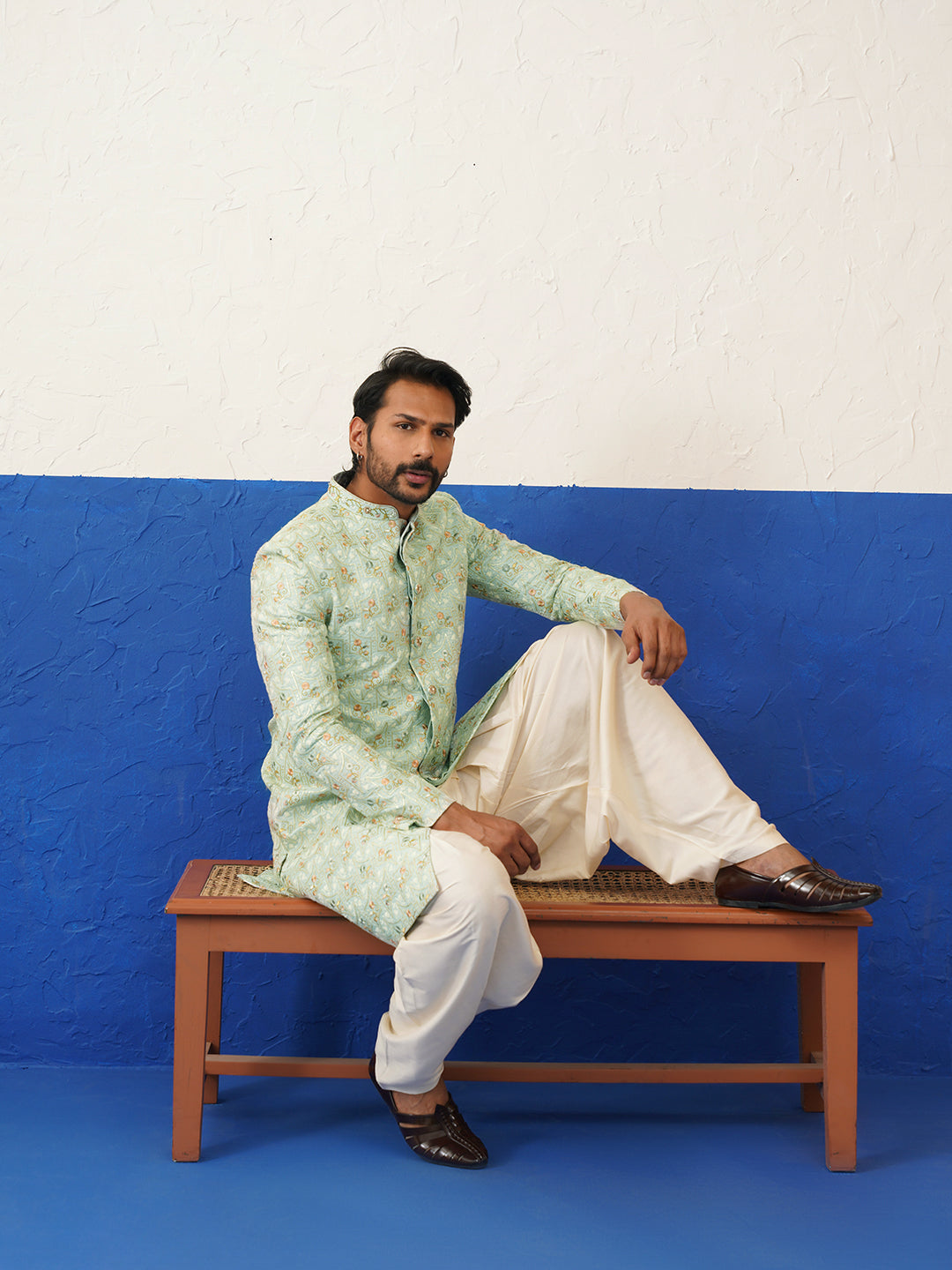 Light Blue Embriodered Indowestern set