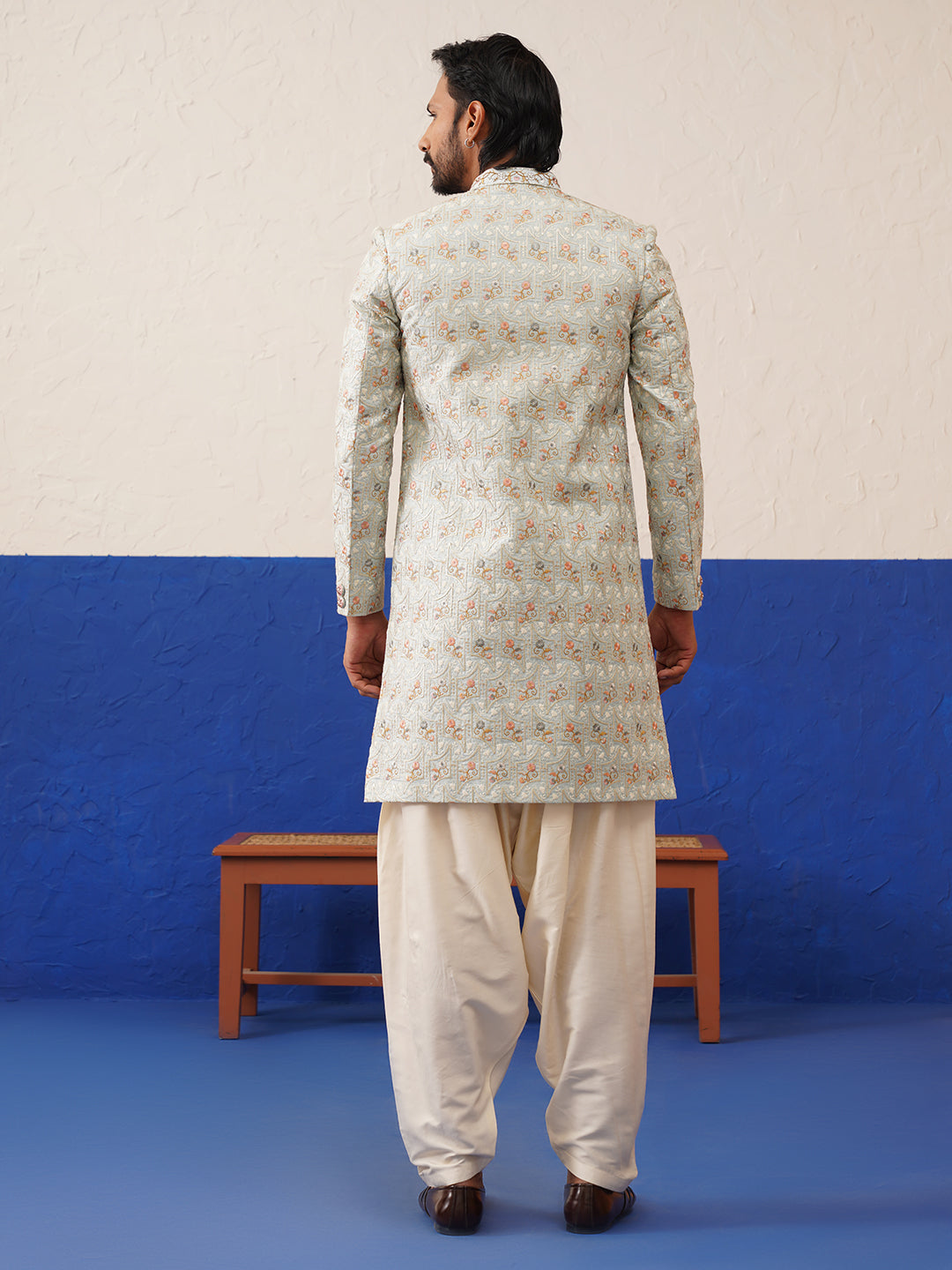 Light Blue Embriodered Indowestern set