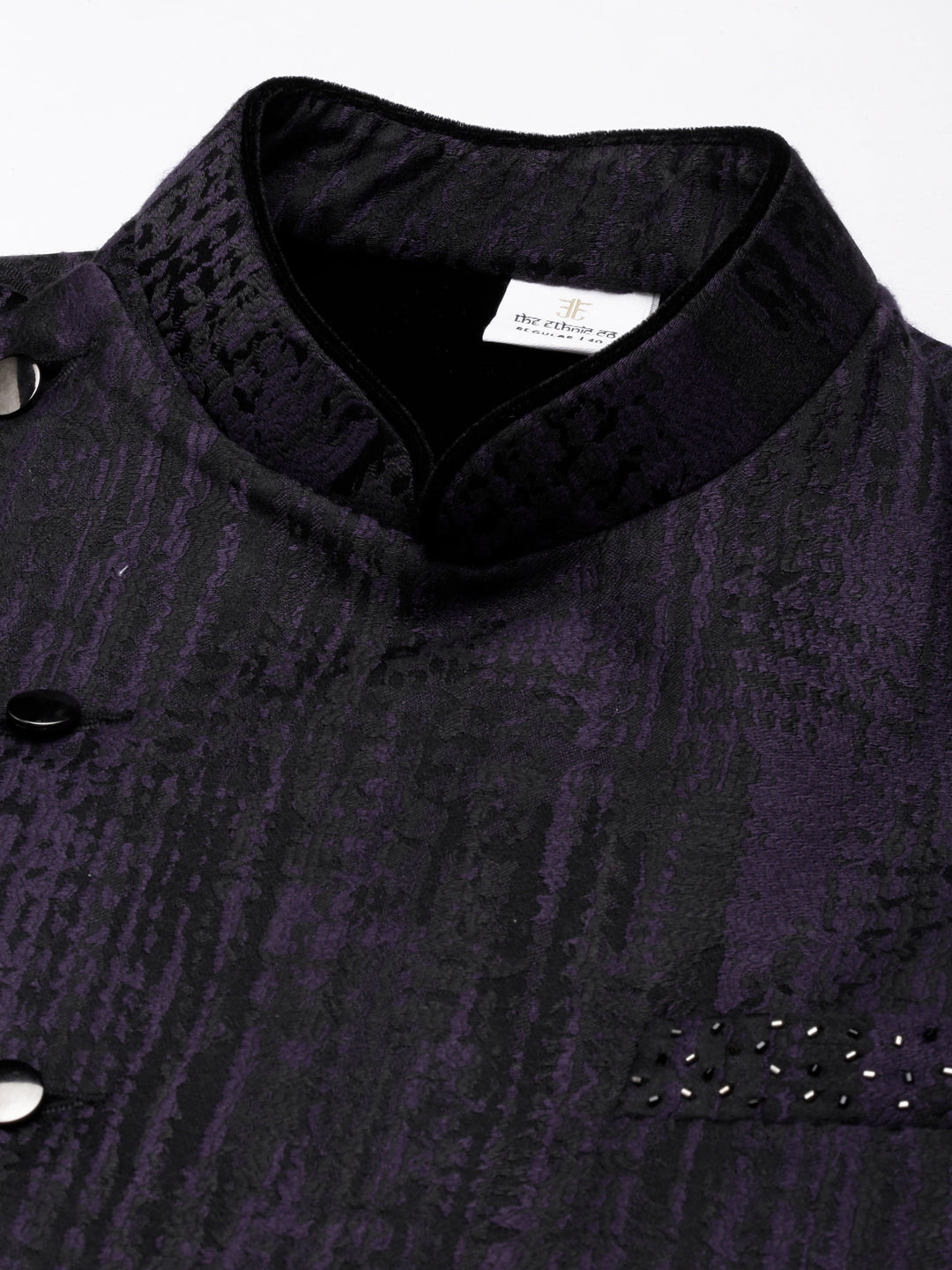 Black Purple Jacket Kurta Set