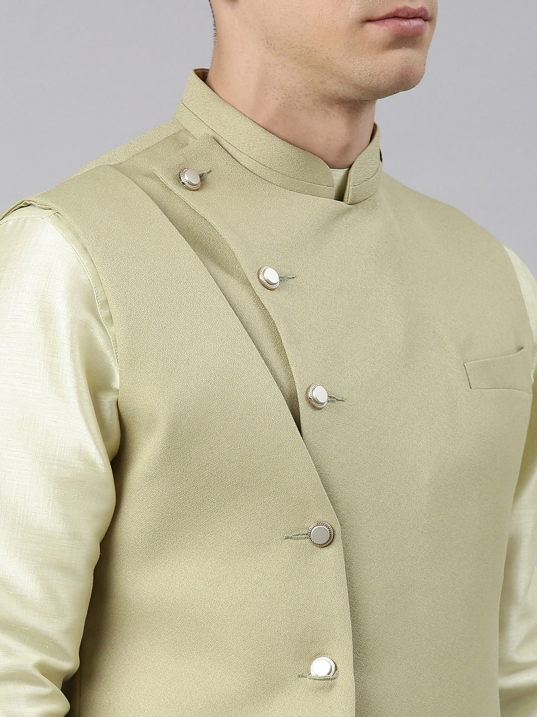 Mint Green Waistcoat Jacket With Mint Crushed Kurta