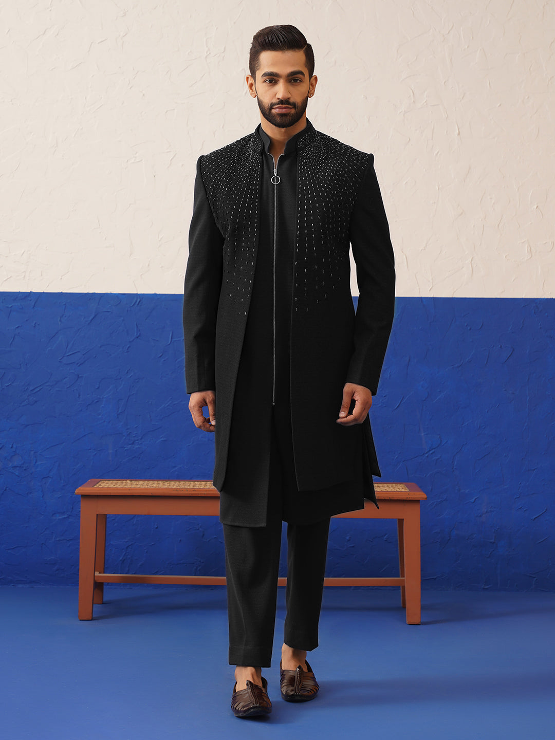 Black Embriodered Indowestern