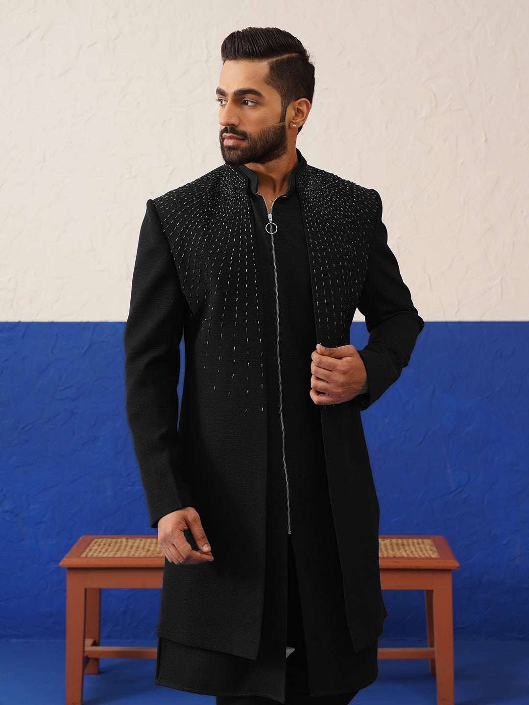 Black Embriodered Indowestern