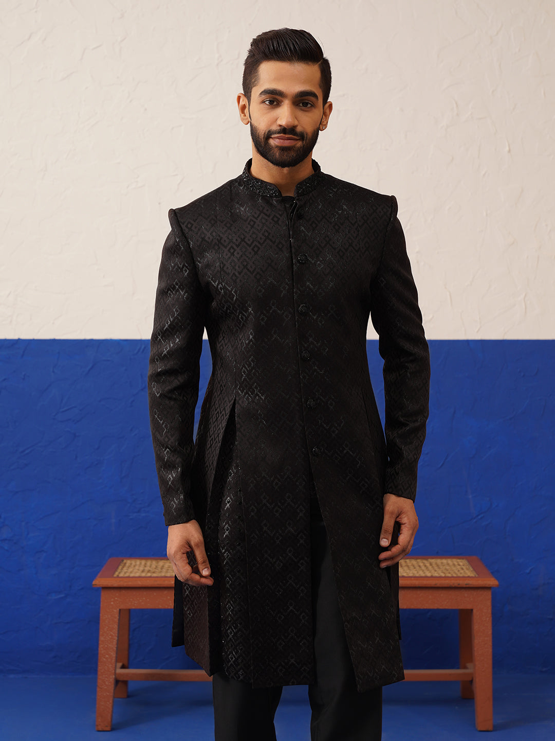 Dark brown embroidery sherwani set