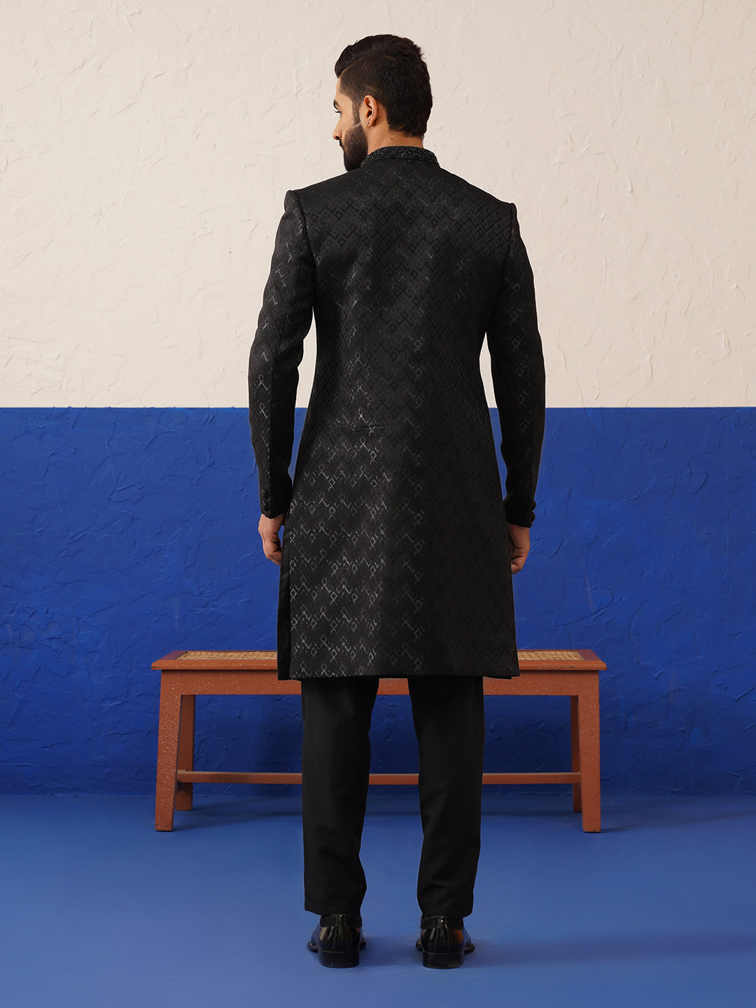 Dark brown embroidery sherwani set