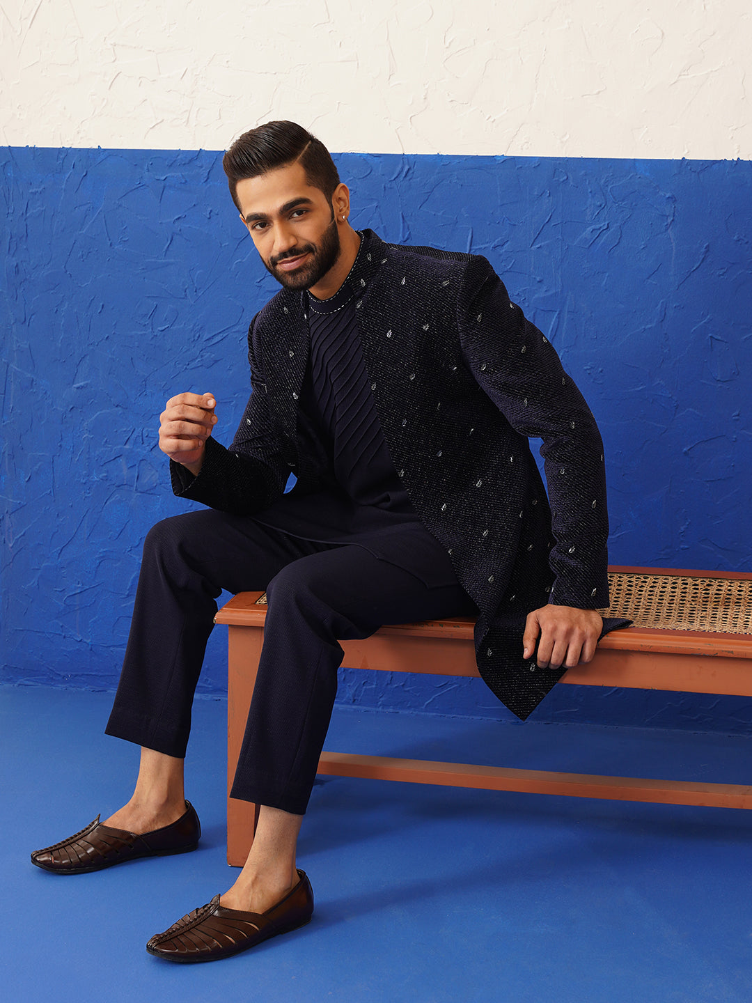 Blue suit with kurta sherwani set