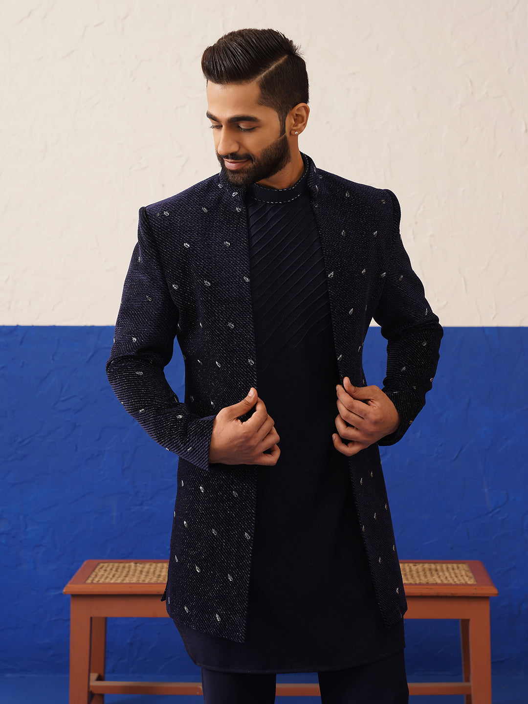 Blue suit with kurta sherwani set