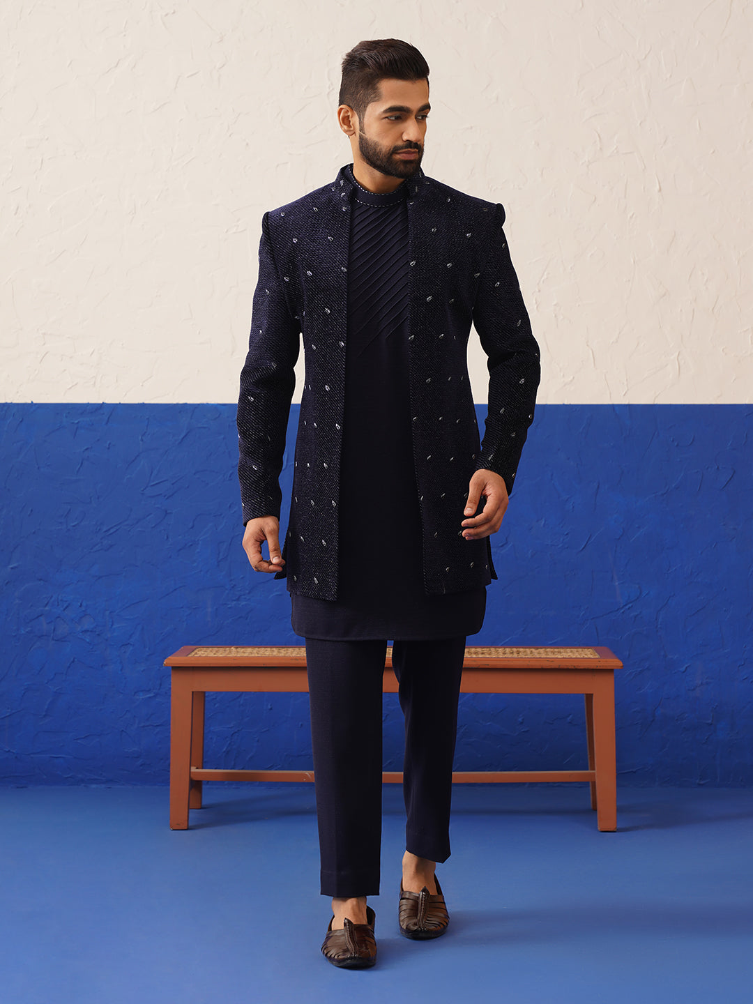 Blue suit with kurta sherwani set