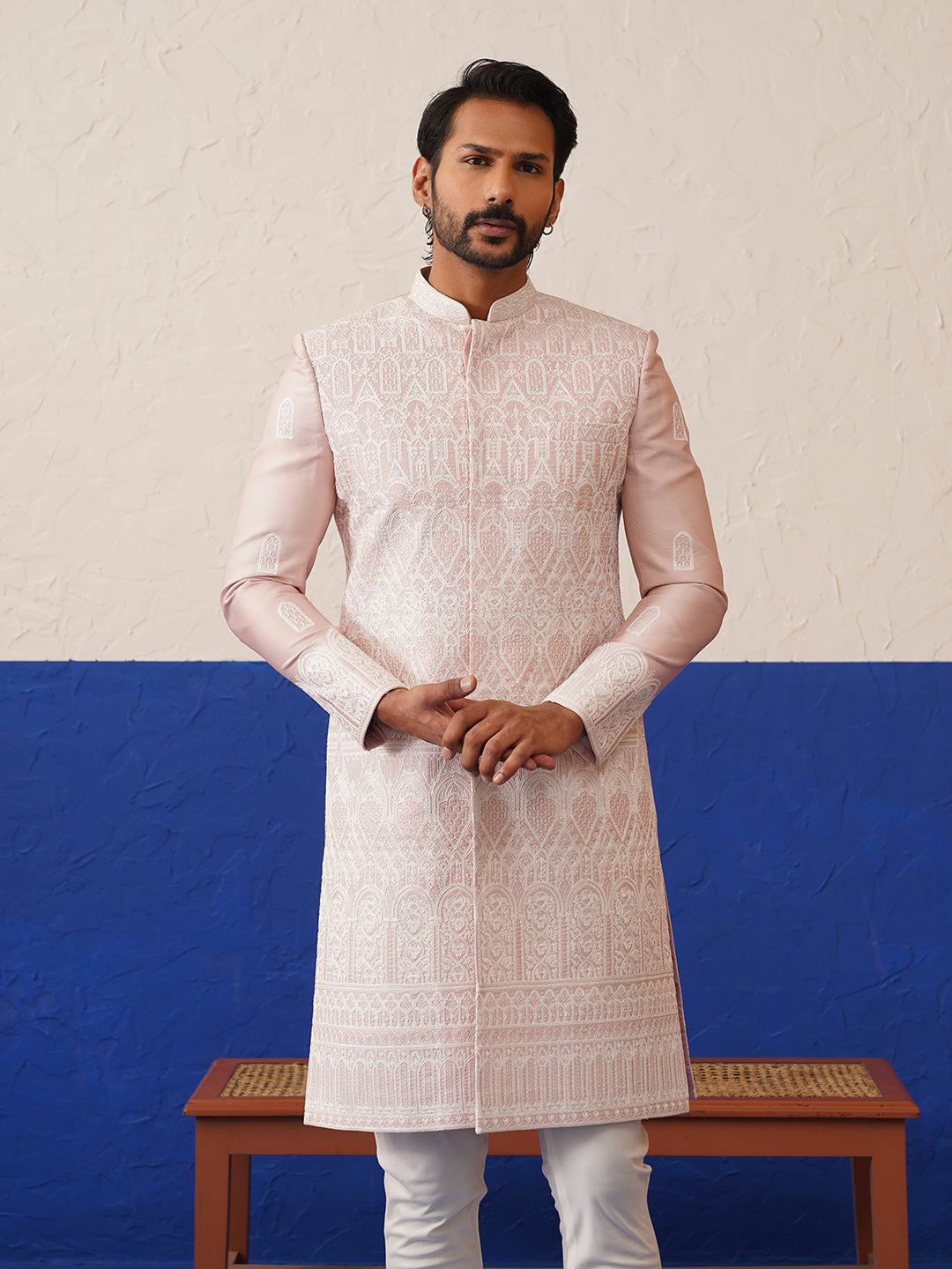 Pink heavy embroidery sherwani set