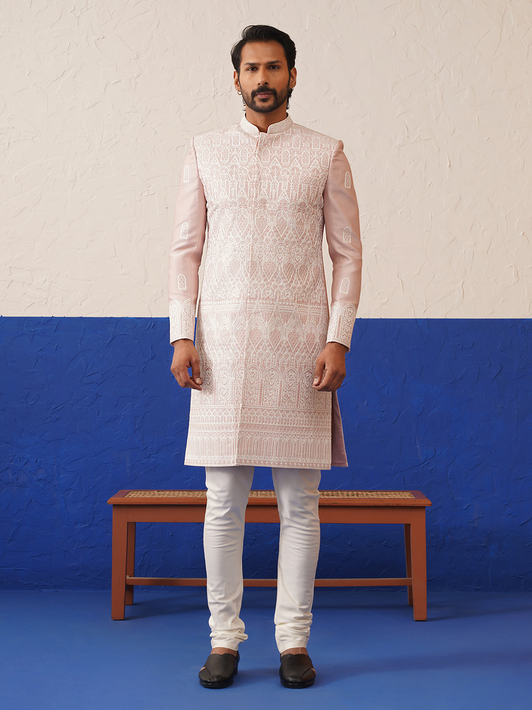 Pink heavy embroidery sherwani set