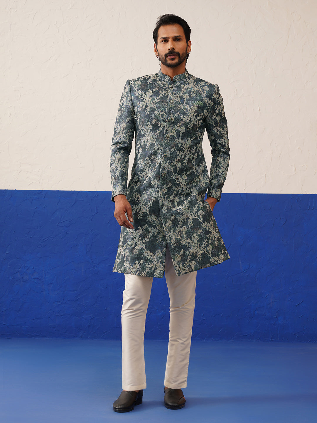 Floral jacquard Indowestern set