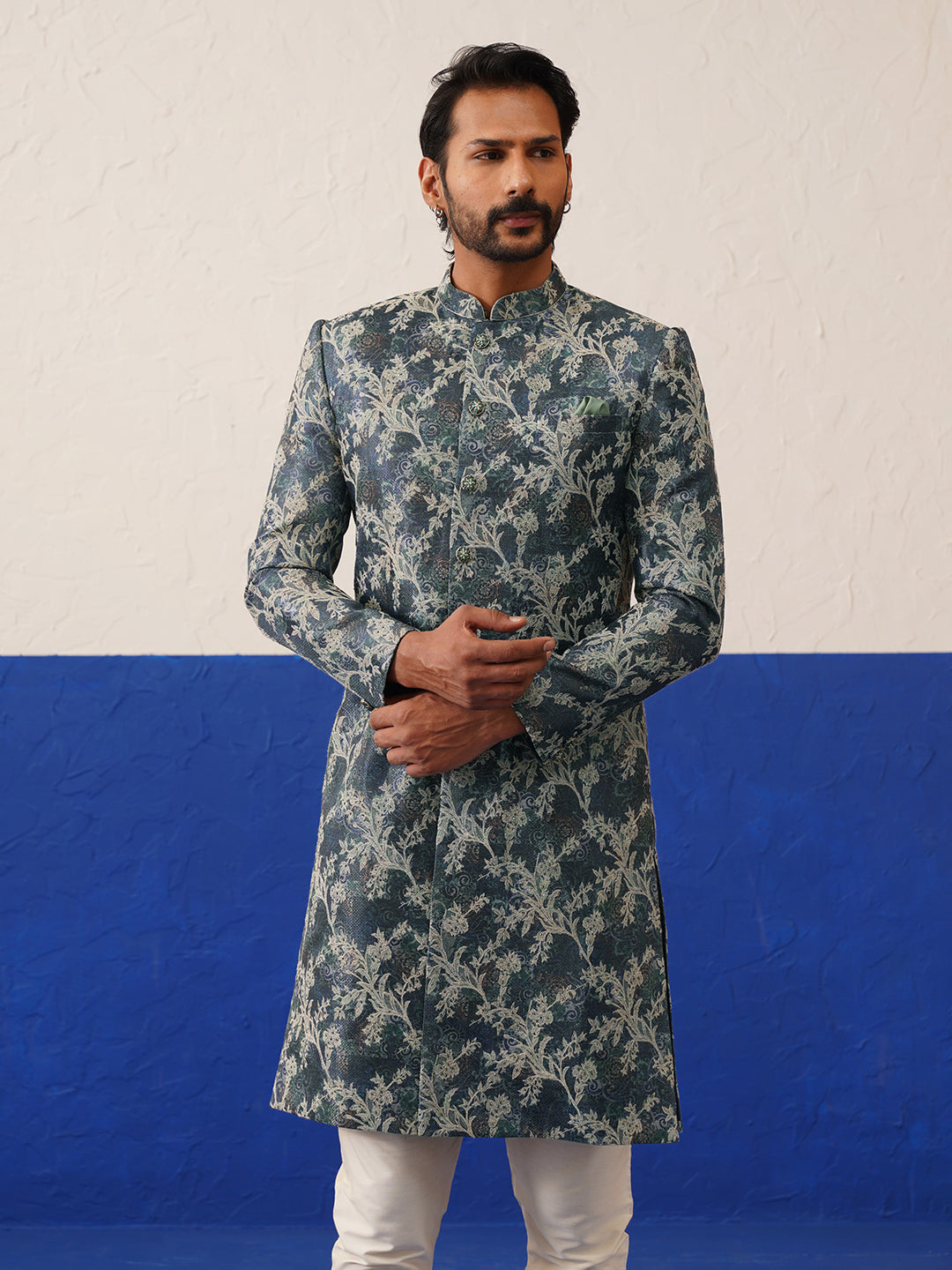 Floral jacquard Indowestern set