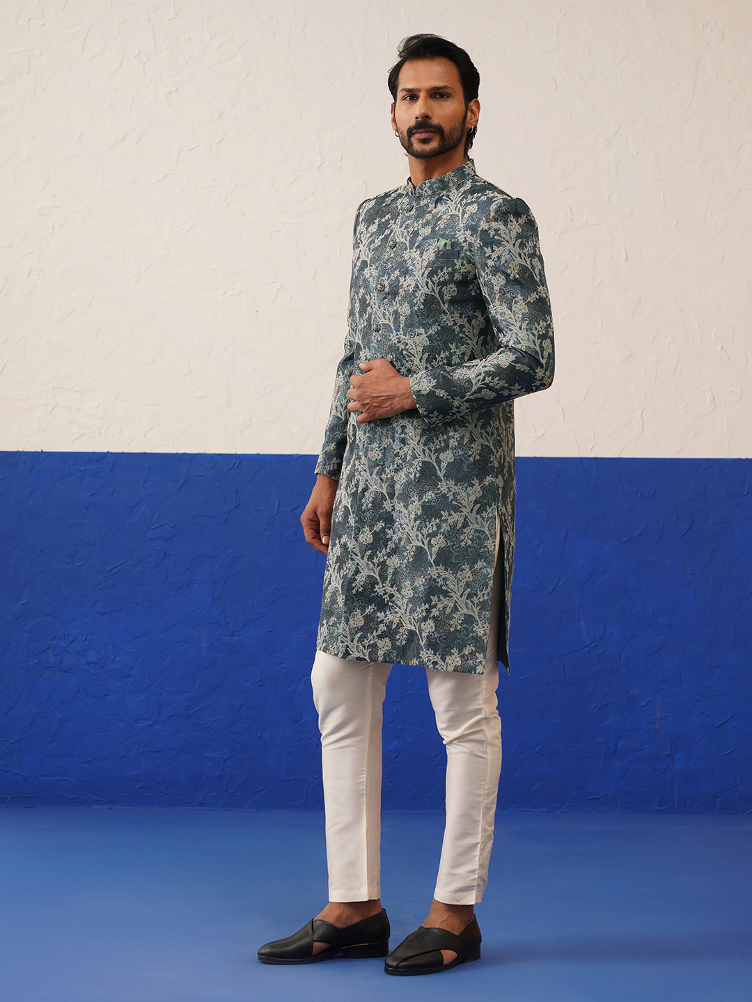 Floral jacquard Indowestern set