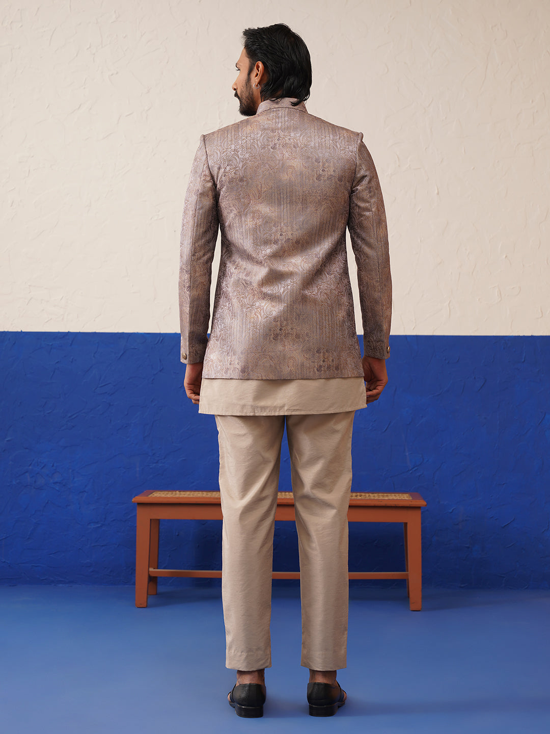 Greyish Brown Jacquard Textured Indo and Kurta Set