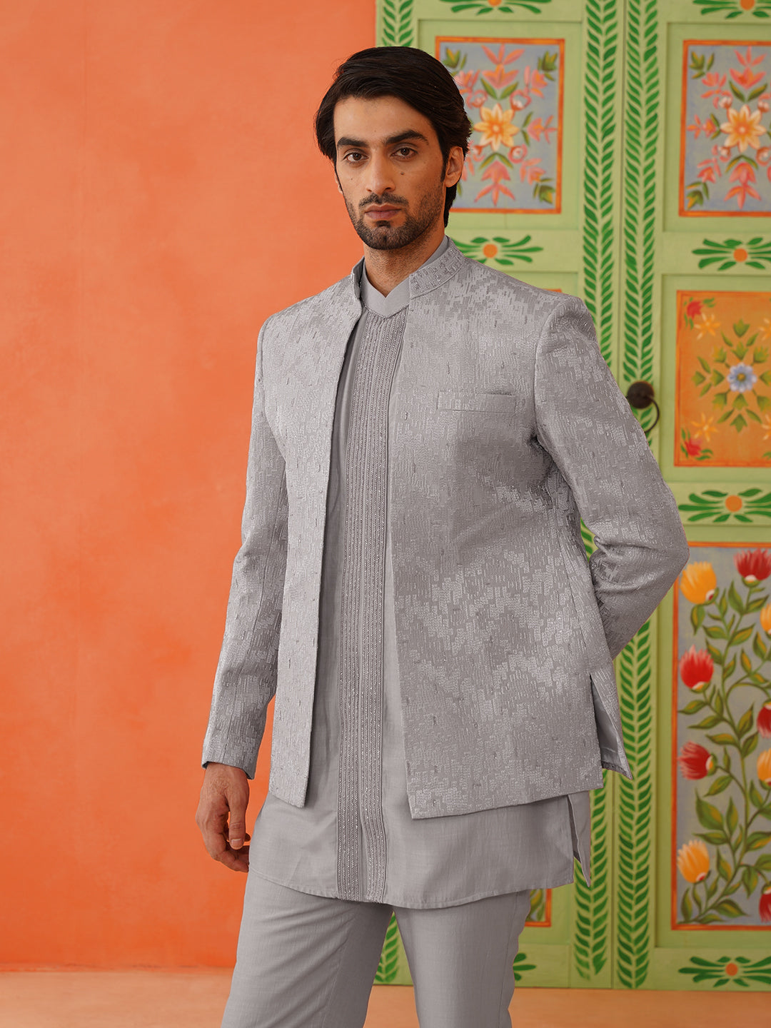 Stylish front open jacket indo set