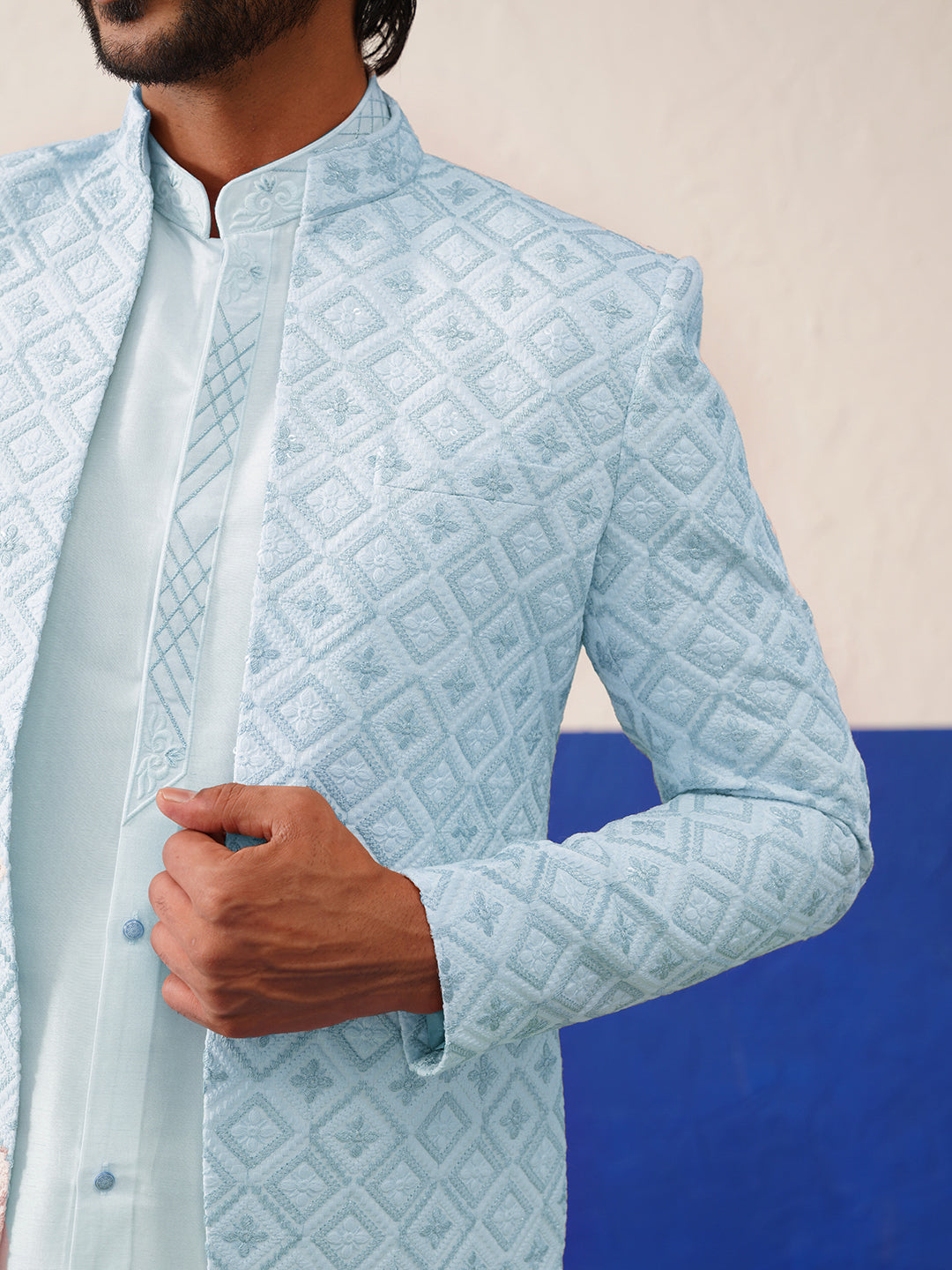 Light Blue Embroidery Indo set