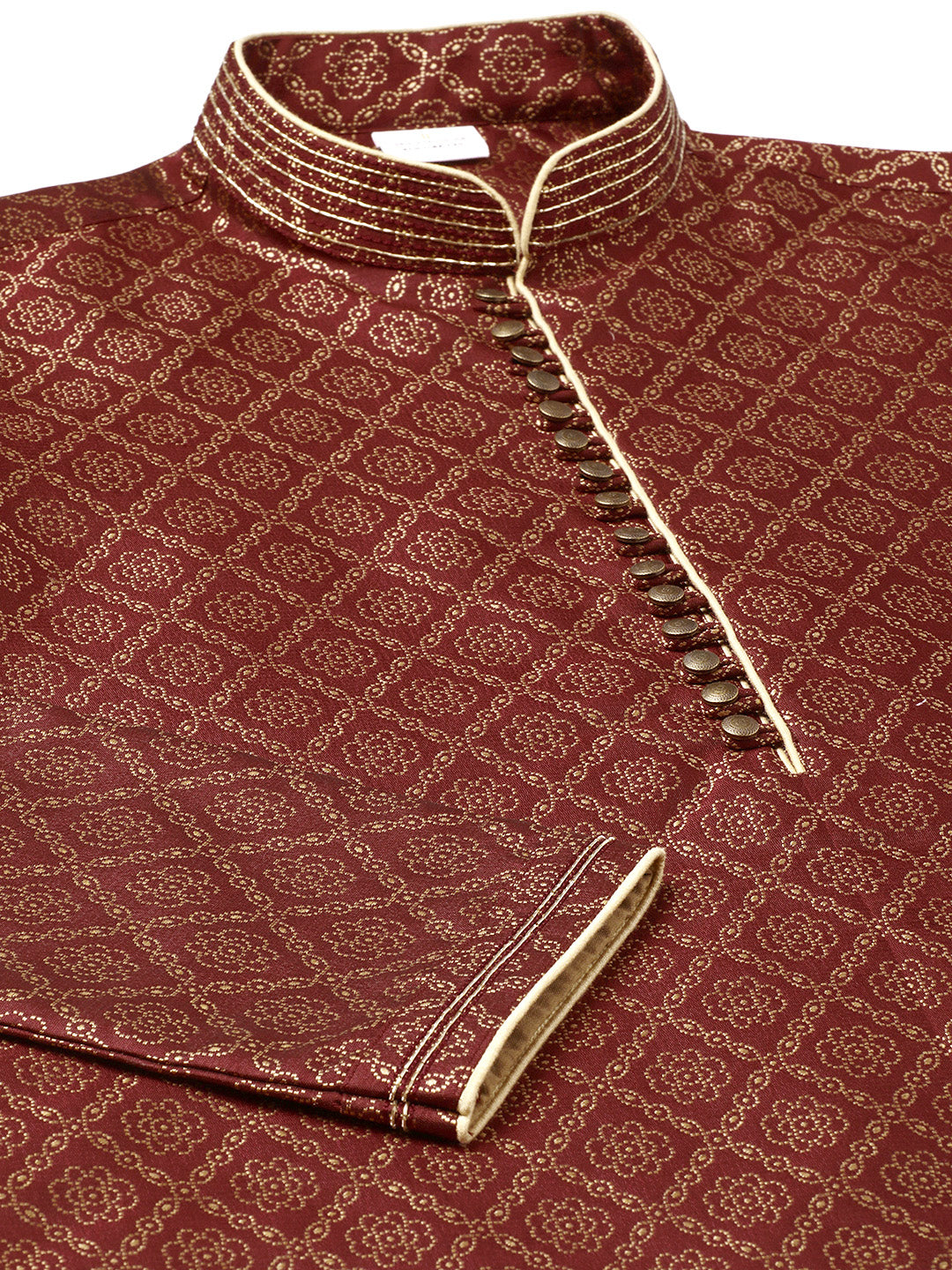 Maroon with Golden Floral Jaal Open Kurta Set