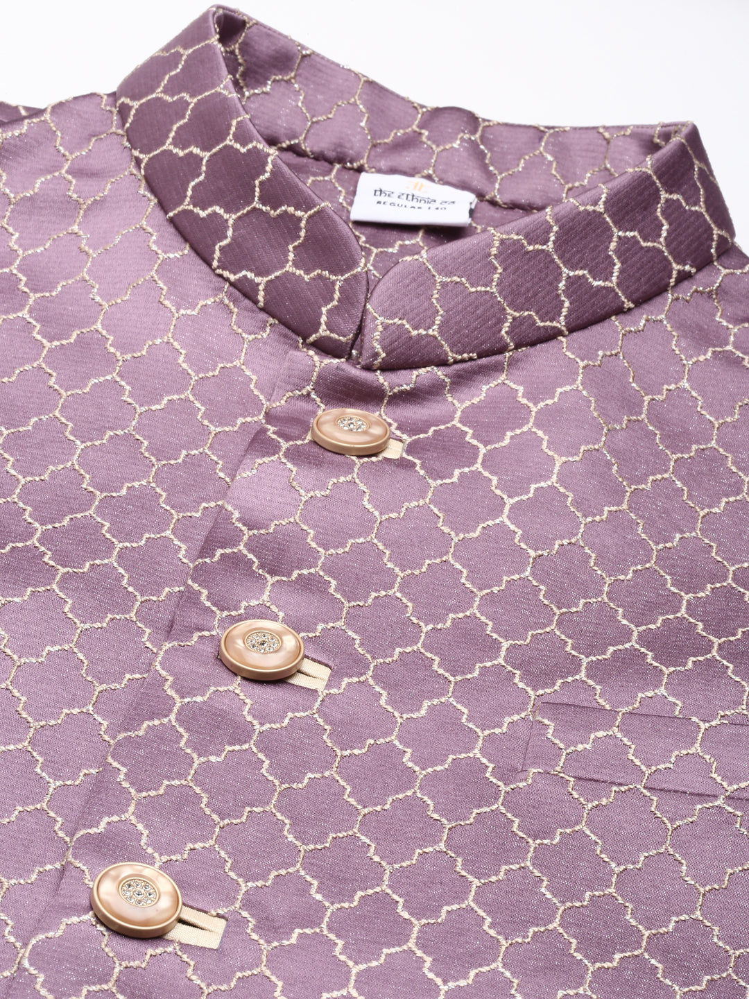 Purple Jacket with Cream Kurta Set