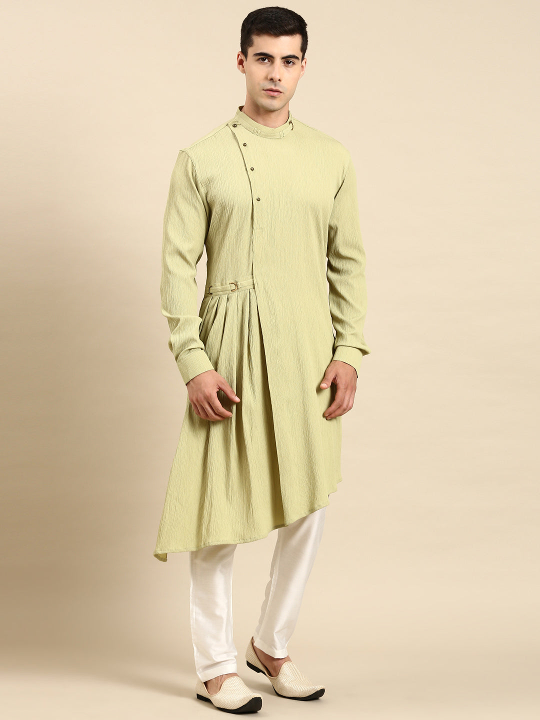 Pistachio Side Placket Asymetrical Drape Kurta Set