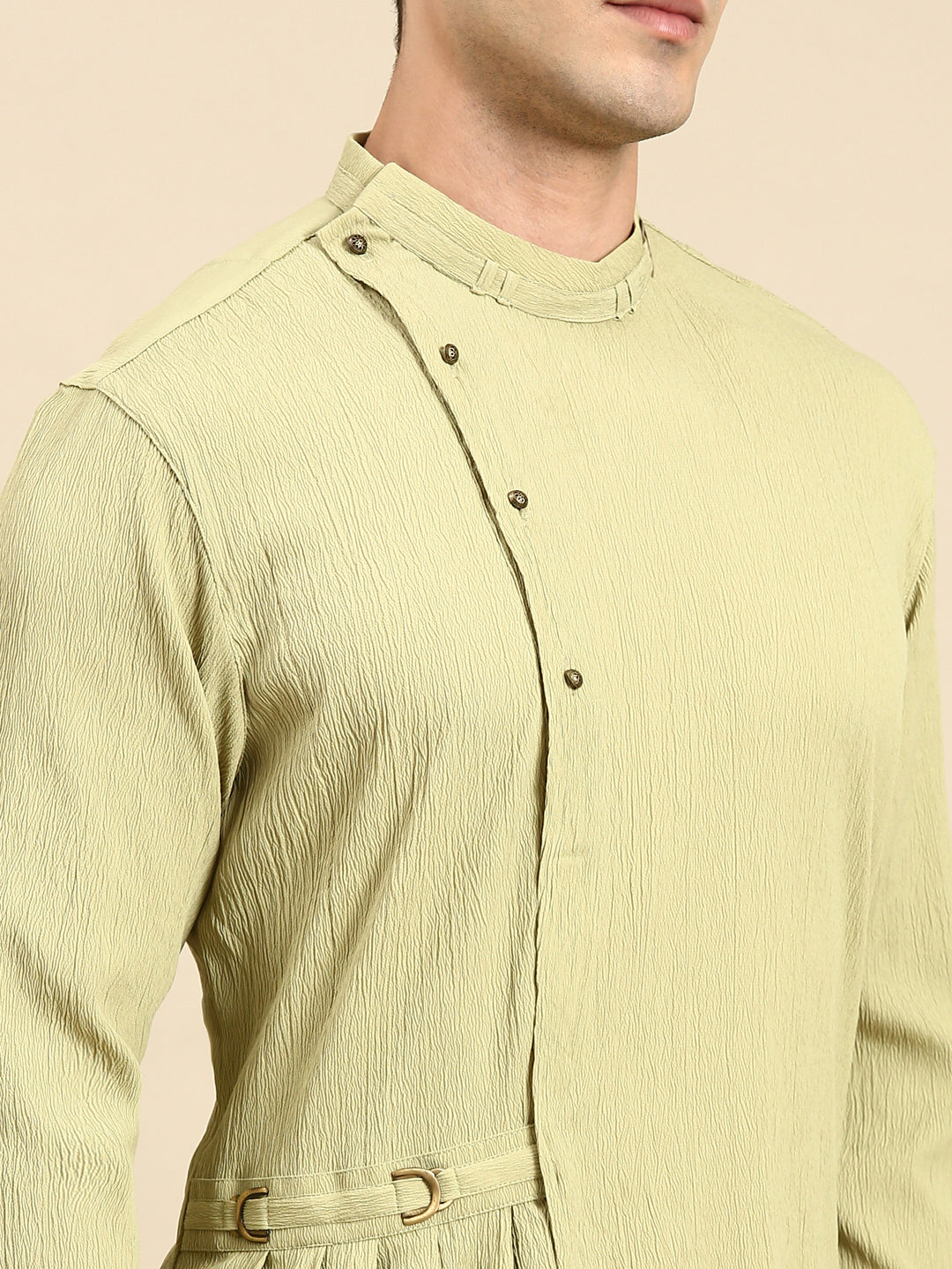 Pistachio Side Placket Asymetrical Drape Kurta Set