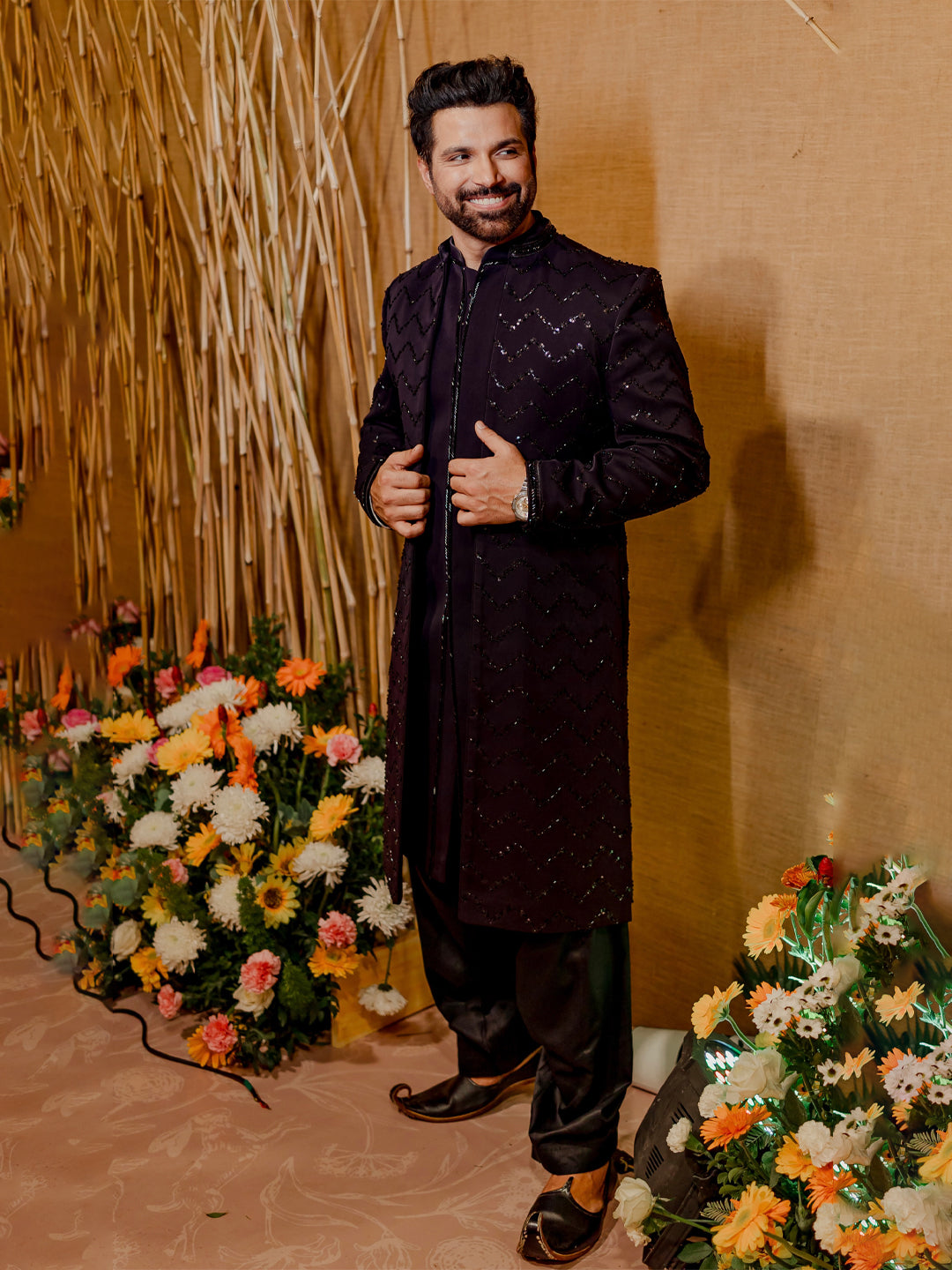 Rithvik Dhanjani in Wine front open indowestern set