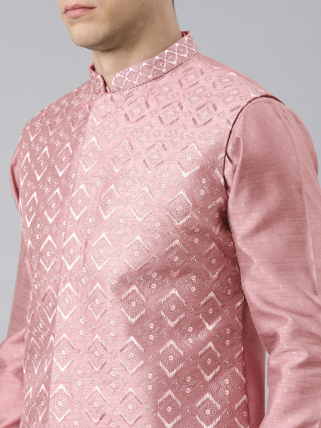Pink Embroidered Jacket Kurta Set
