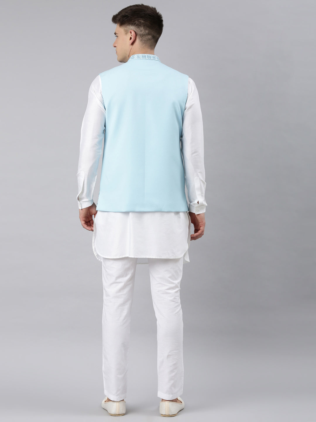 Light Blue Embroidered Jacket Kurta Set