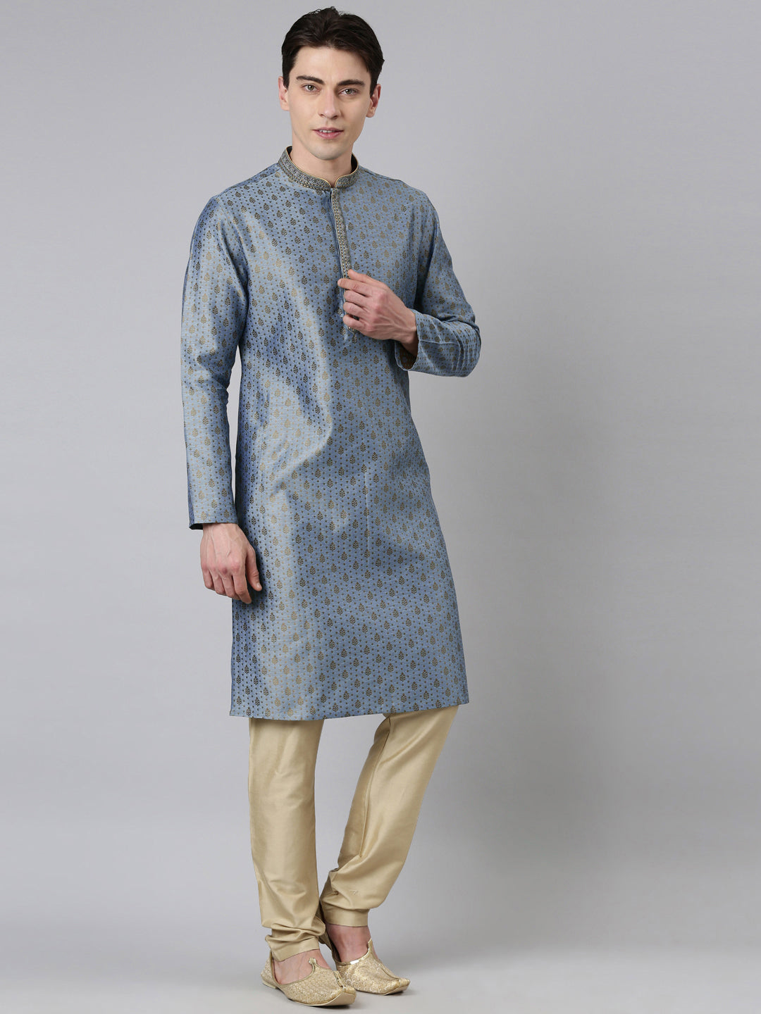 Blue Jacquard Kurta Set