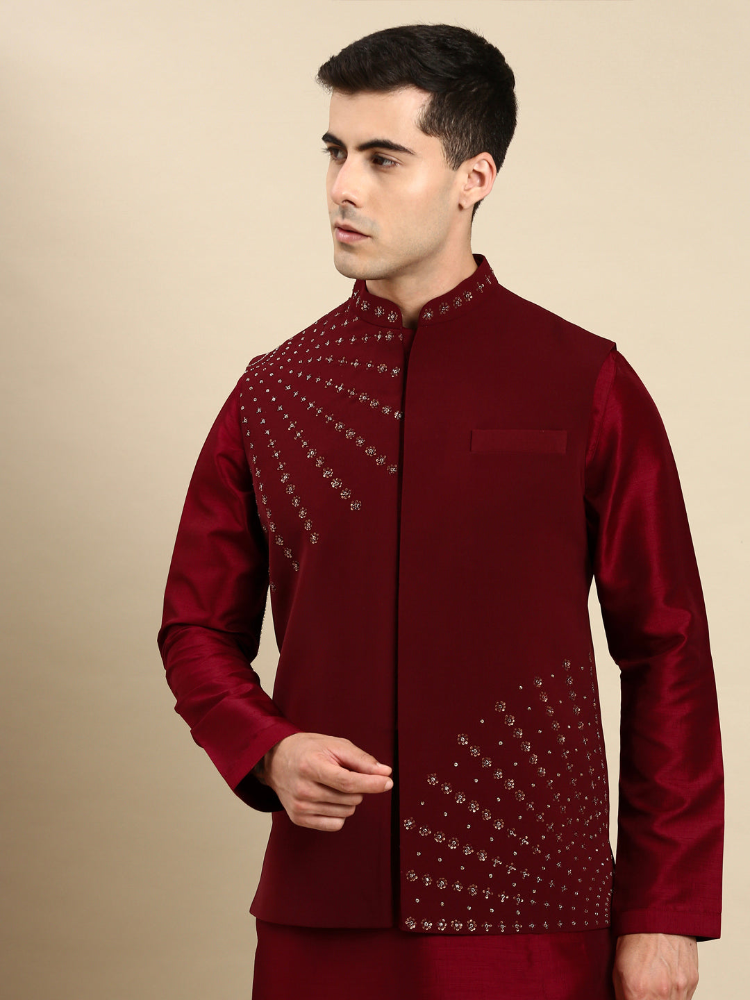 Maroon Jacket Kurta Set