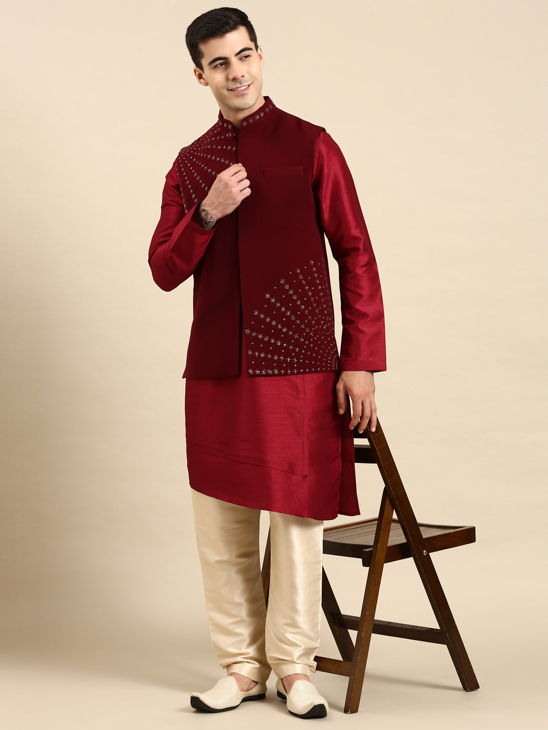 Maroon Jacket Kurta Set