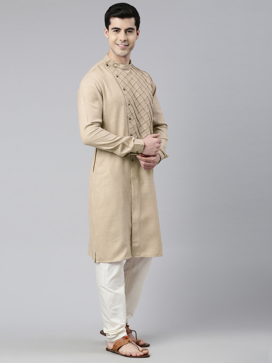 Beige Angrakha Kurta Set