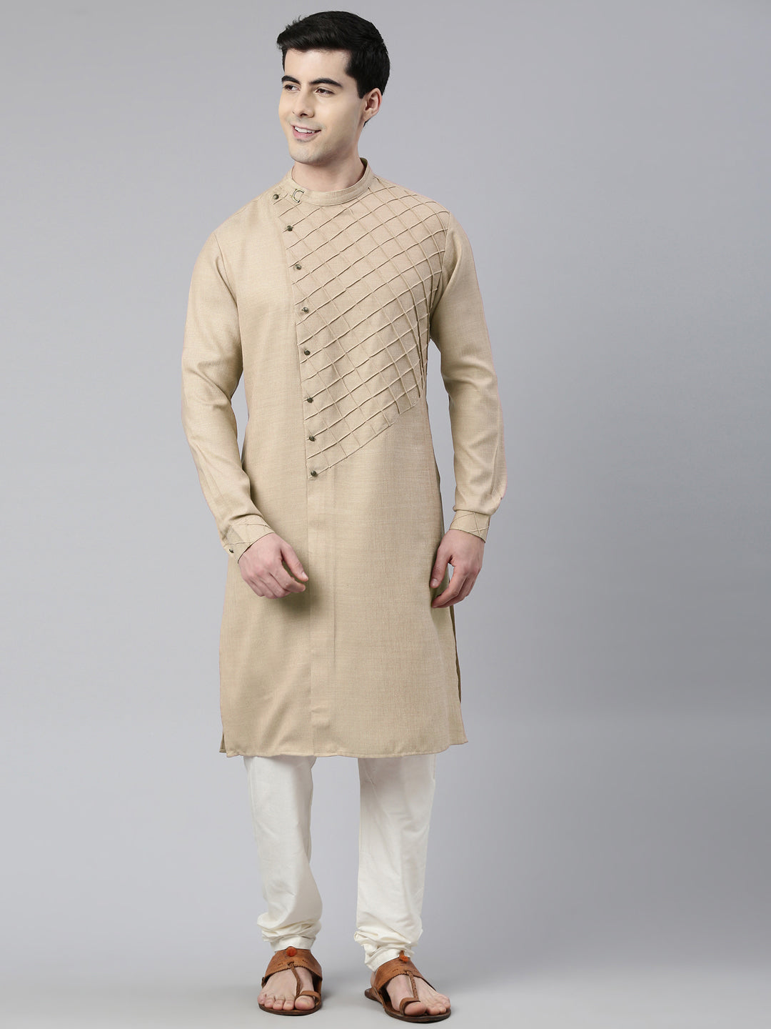 Beige Angrakha Kurta Set