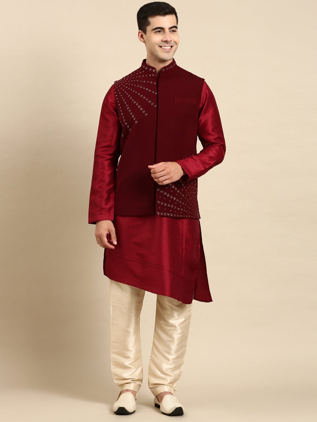 Maroon Jacket Kurta Set