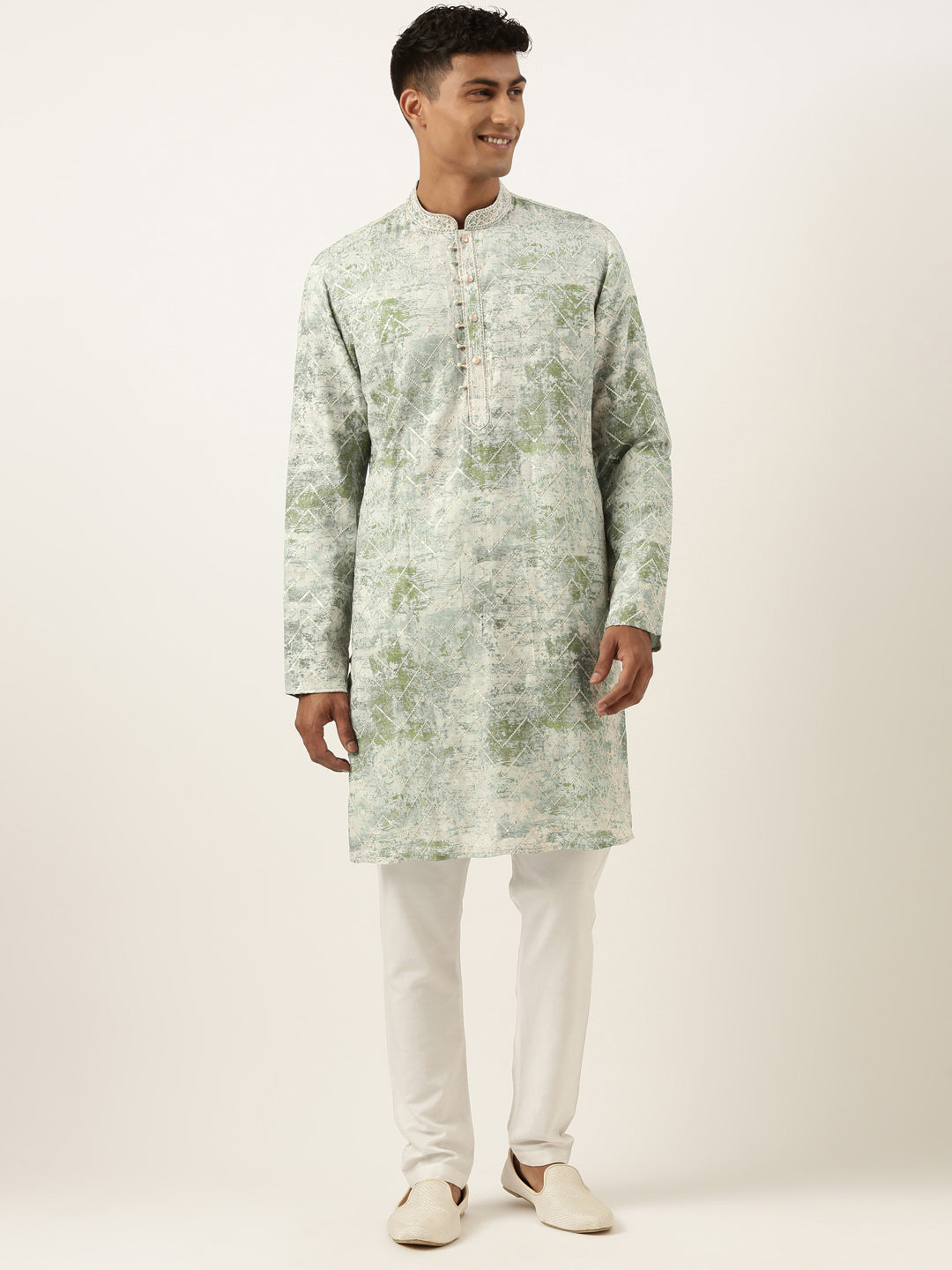 Green Sequin Embroidery Kurta Set