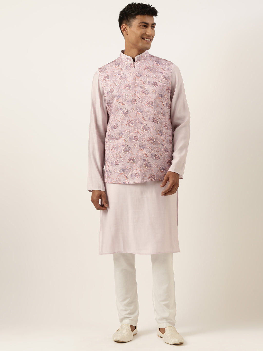 Lavender Printed Jacket Kurta Set