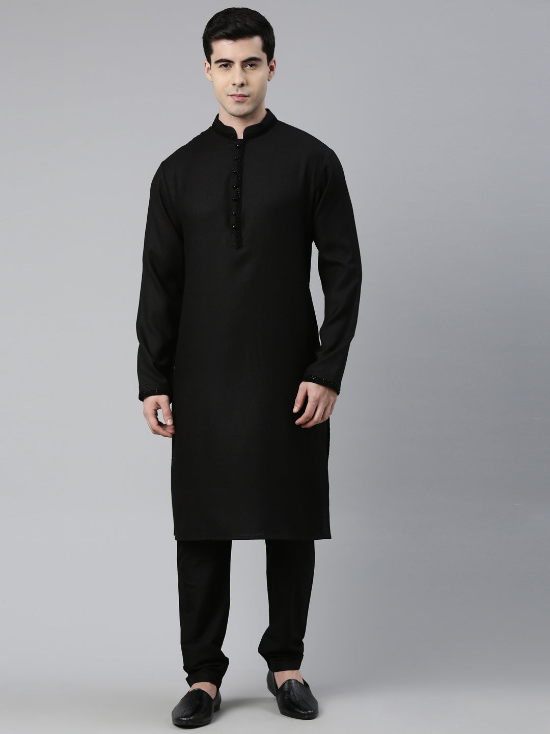 Black Cotton Kurta Set