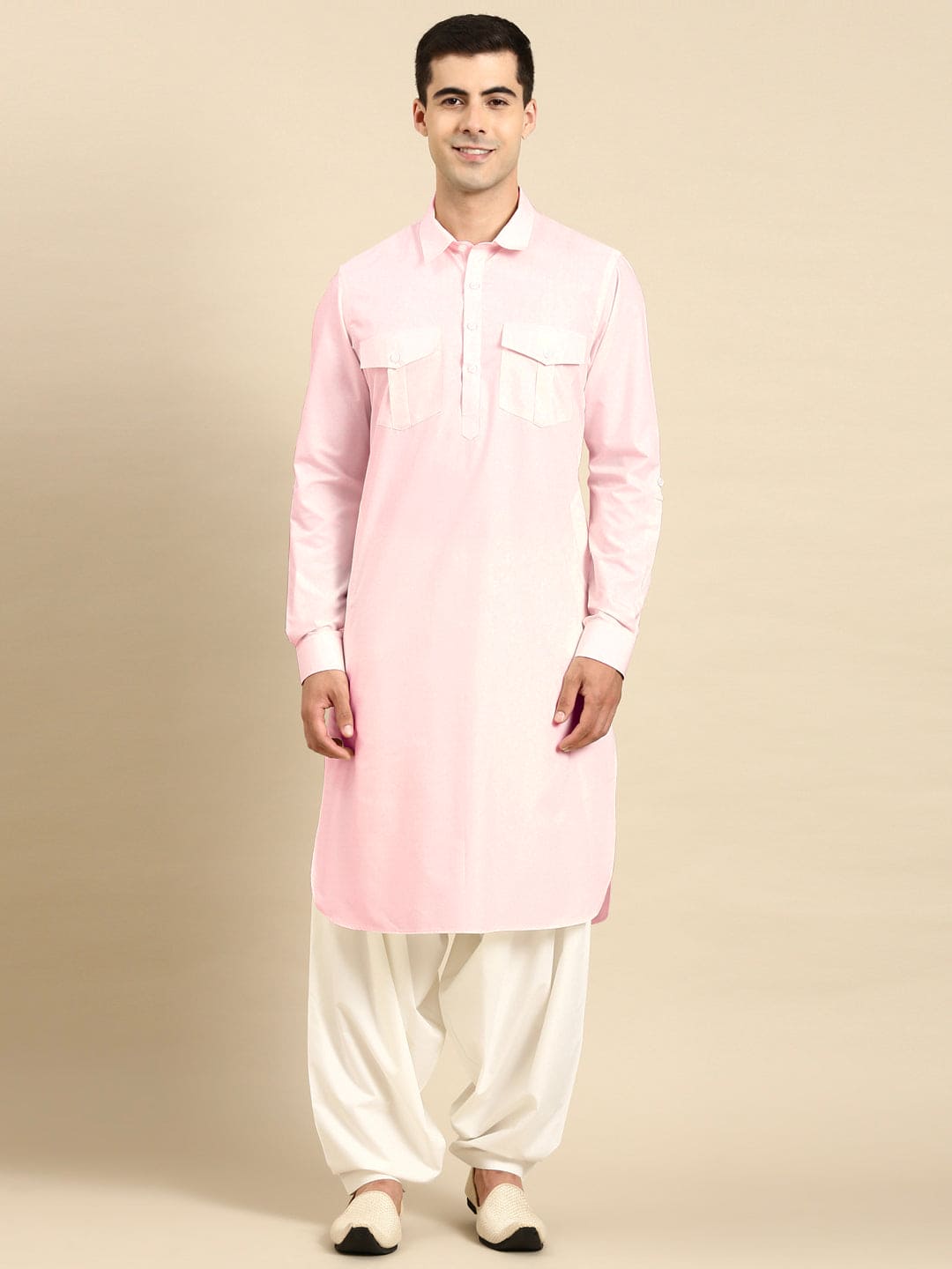 Light Pink Fine Cotton Pathani With Salwar