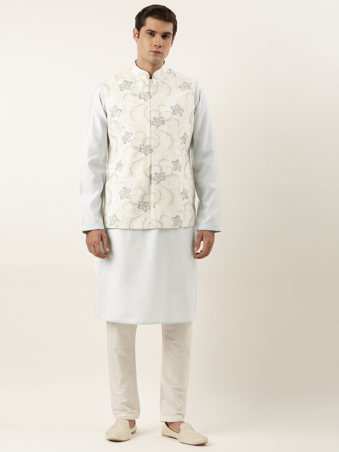 White Embroidered Jacket Kurta Set