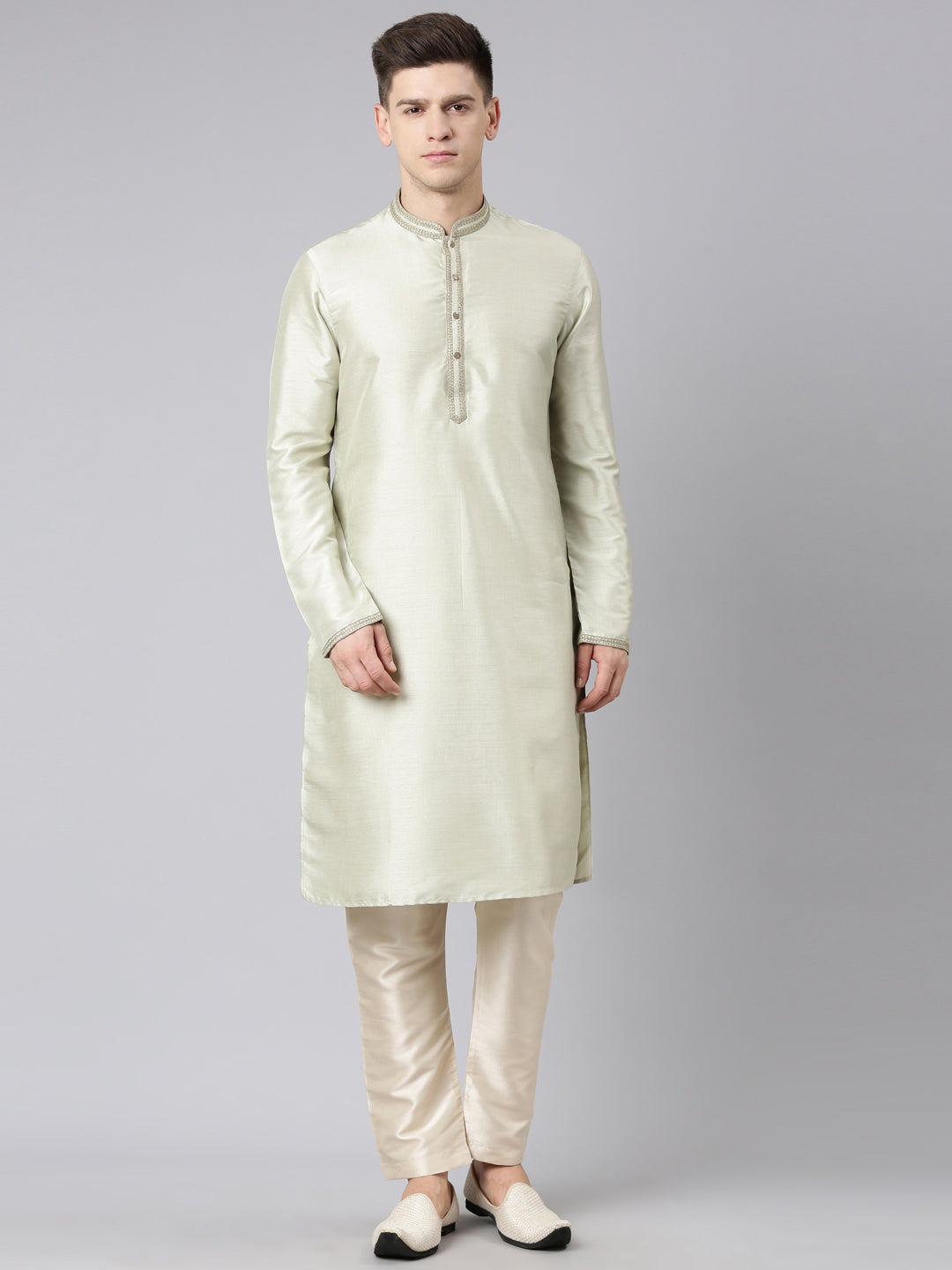 Pistachio Silk Embroidery Kurta Set