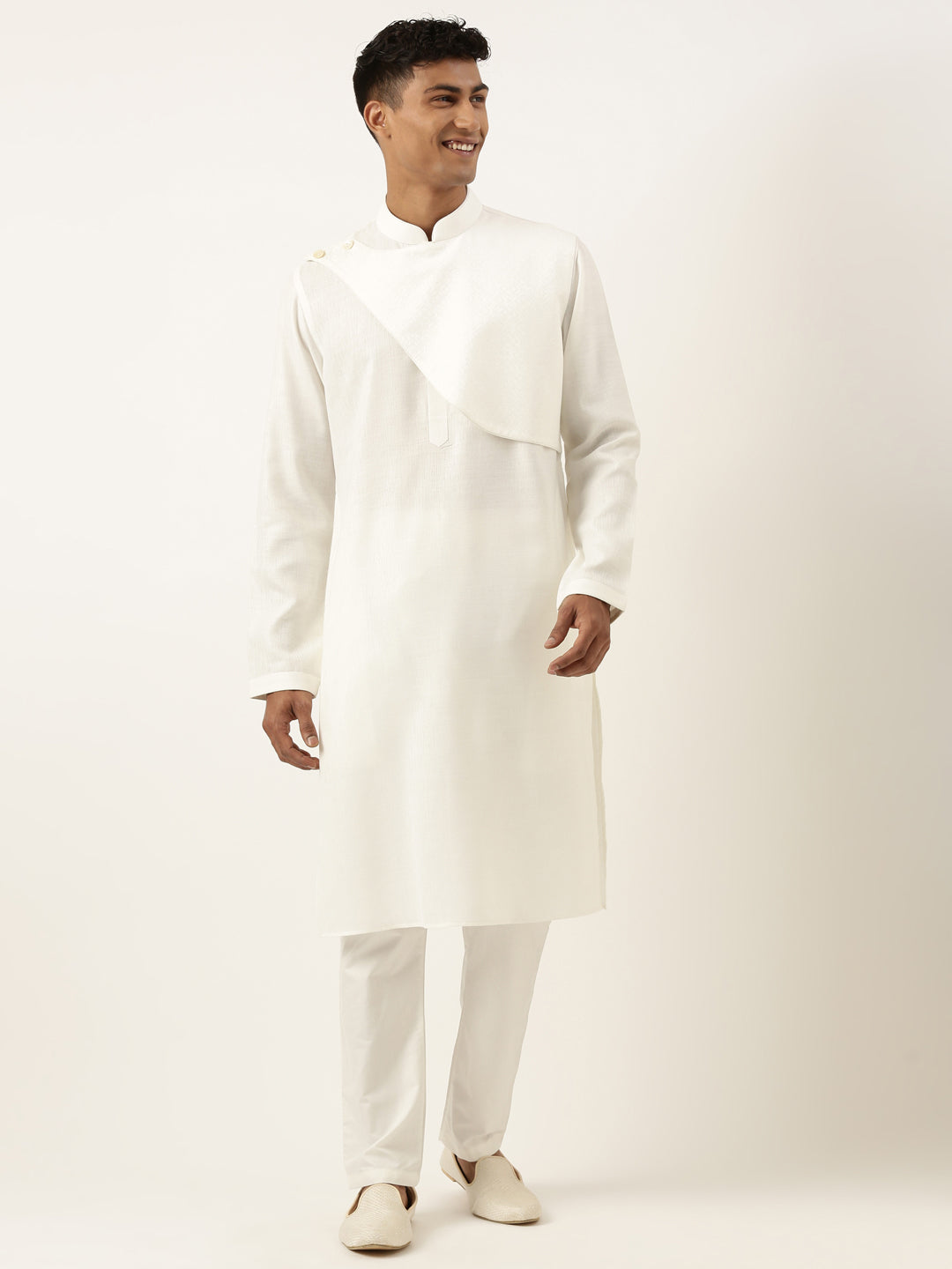Off White Layered Style Cotton Kurta Set