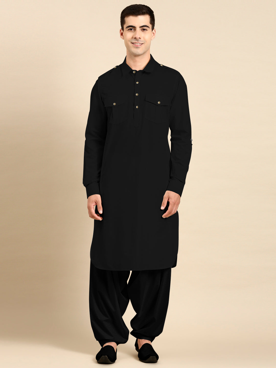 Black fine Cotton Pathani with Salwar